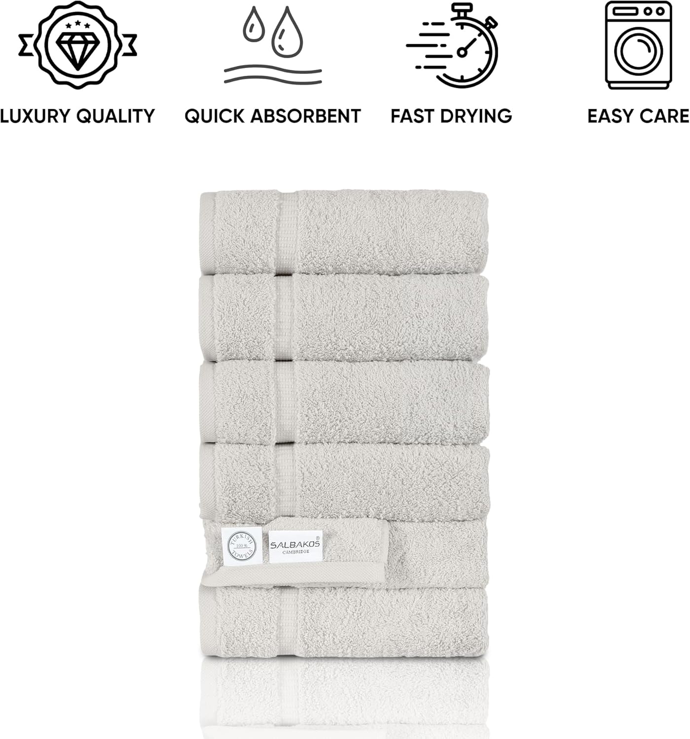 SALBAKOS 100% Turkish Cotton Hand Towel Set of 6 16x30 inch | Heirloom Quality | Hotel & Spa Collection | Ultra Soft, Super Absorbent, Long Lasting Hand Towels | Made in Turkey (Ivory, 6 Hand Towels)