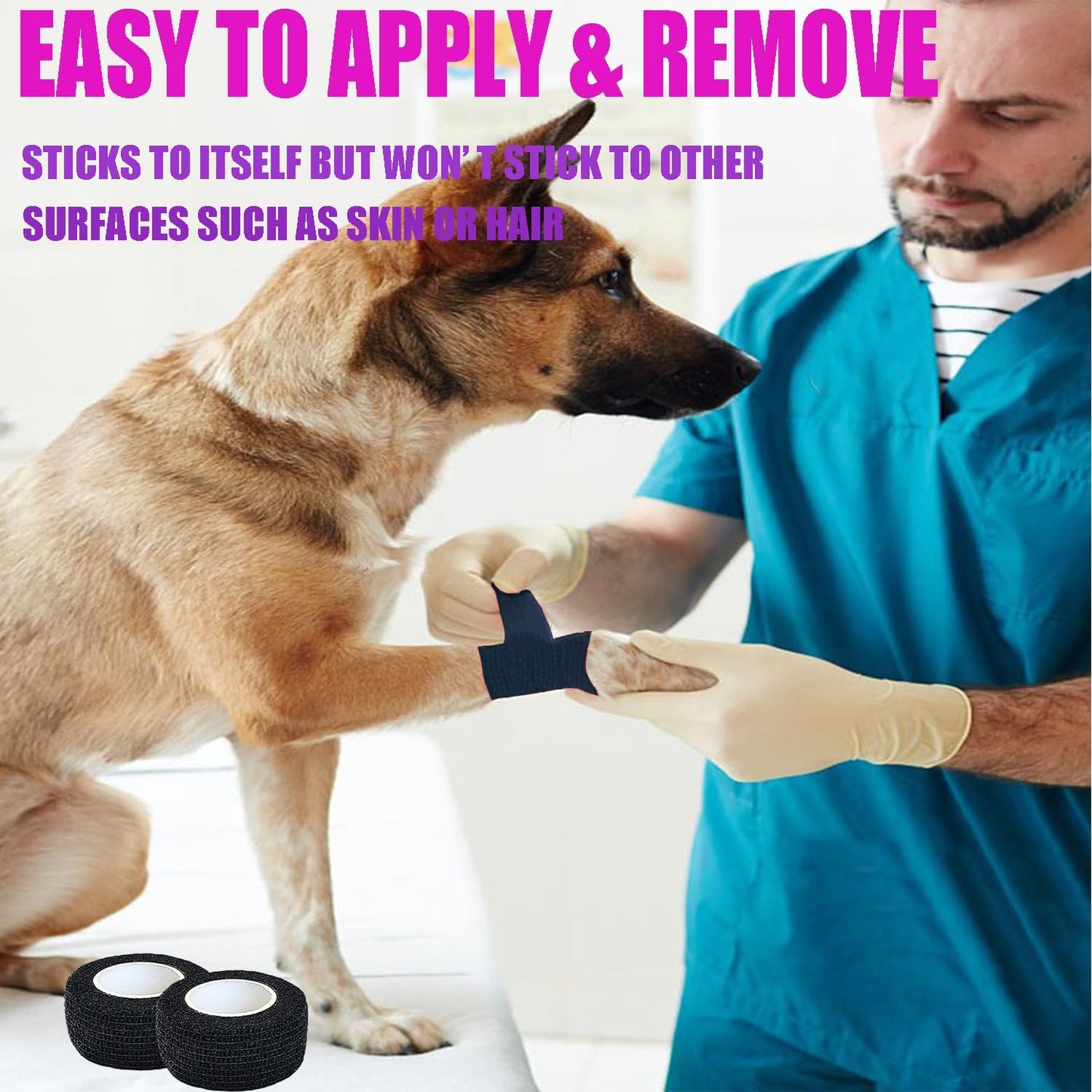 Hysiwen 6 Pack 1" x 5 Yards Self Adhesive Bandage Breathable Cohesive Wrap Self Adherent Vet Tape Self Stick Bandage Wrap for Sports, Athletic, Wrist, Ankle(Black)