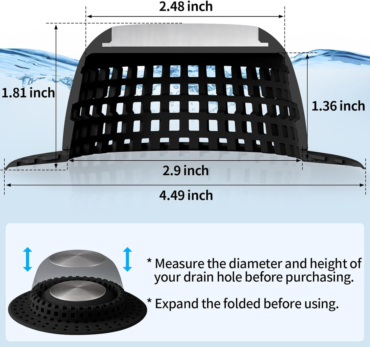 Shower Drain Hair Catcher, Bathtub Drain Cover Foldable Silicone Shower & Tub Protector for Pop-Up & Regular Drains