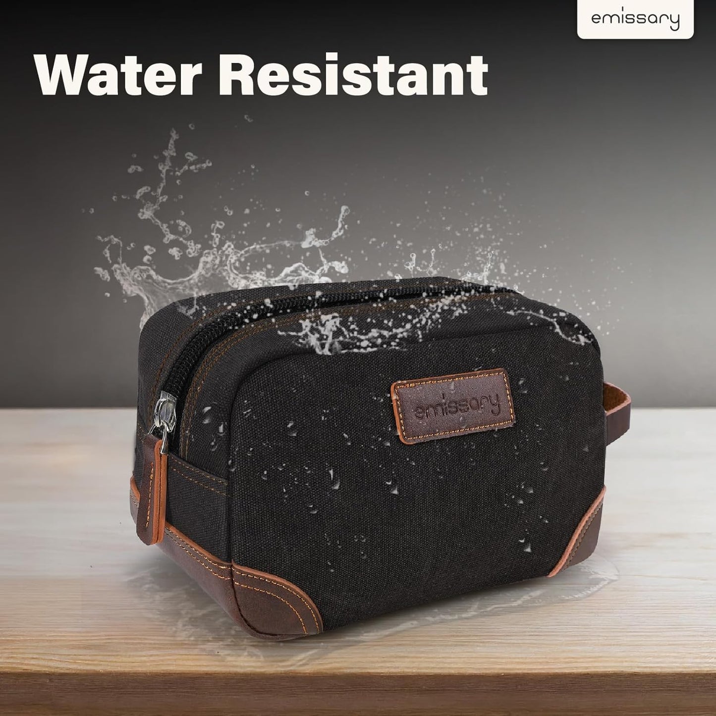 emissary Men's Toiletry Bag, Leather and Canvas Travel Toiletry Bag, Dopp Kit for Men, Travel Bathroom Bag Men's Shaving Kit, Travel Kit Small Bags for Men, Shaving Bag for Travel Accessories (Black)