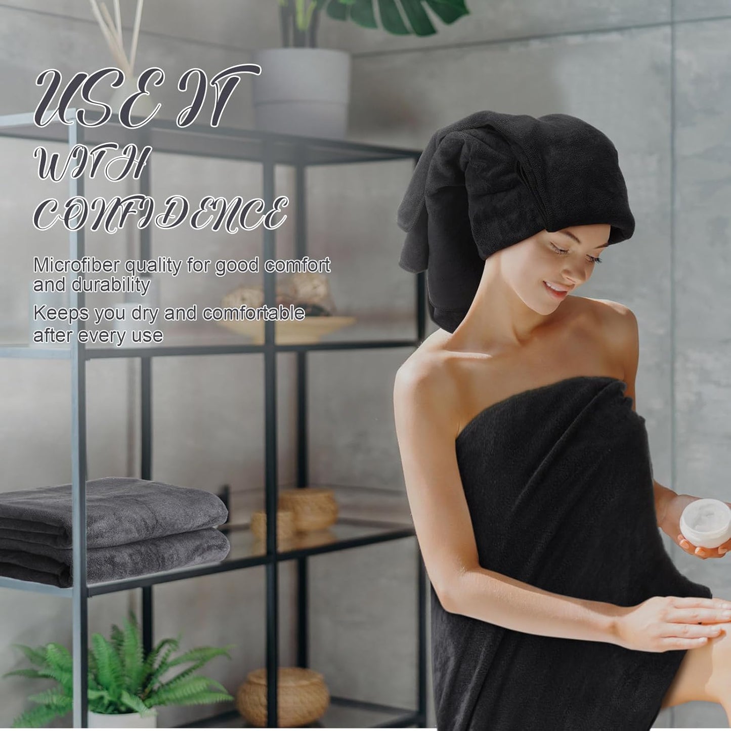 16 Pack Microfiber Bath Towels Bulk 27'' x 60'' Oversized Size Bath Towel Highly Absorbent Extra Large Soft Drying for Shower Beach Salon Winter Sport Spa Gym (Simple,Black)