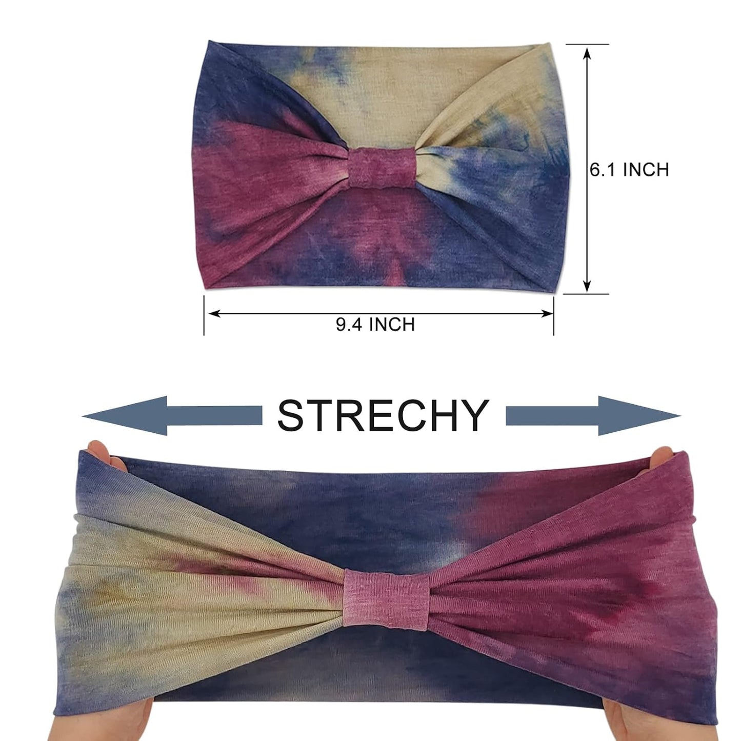 Wide Boho Headbands for Women Fashion Knotted Headband Yoga Workout Hair Accessories African Head Wrap Red Tie Dye 4 Pack