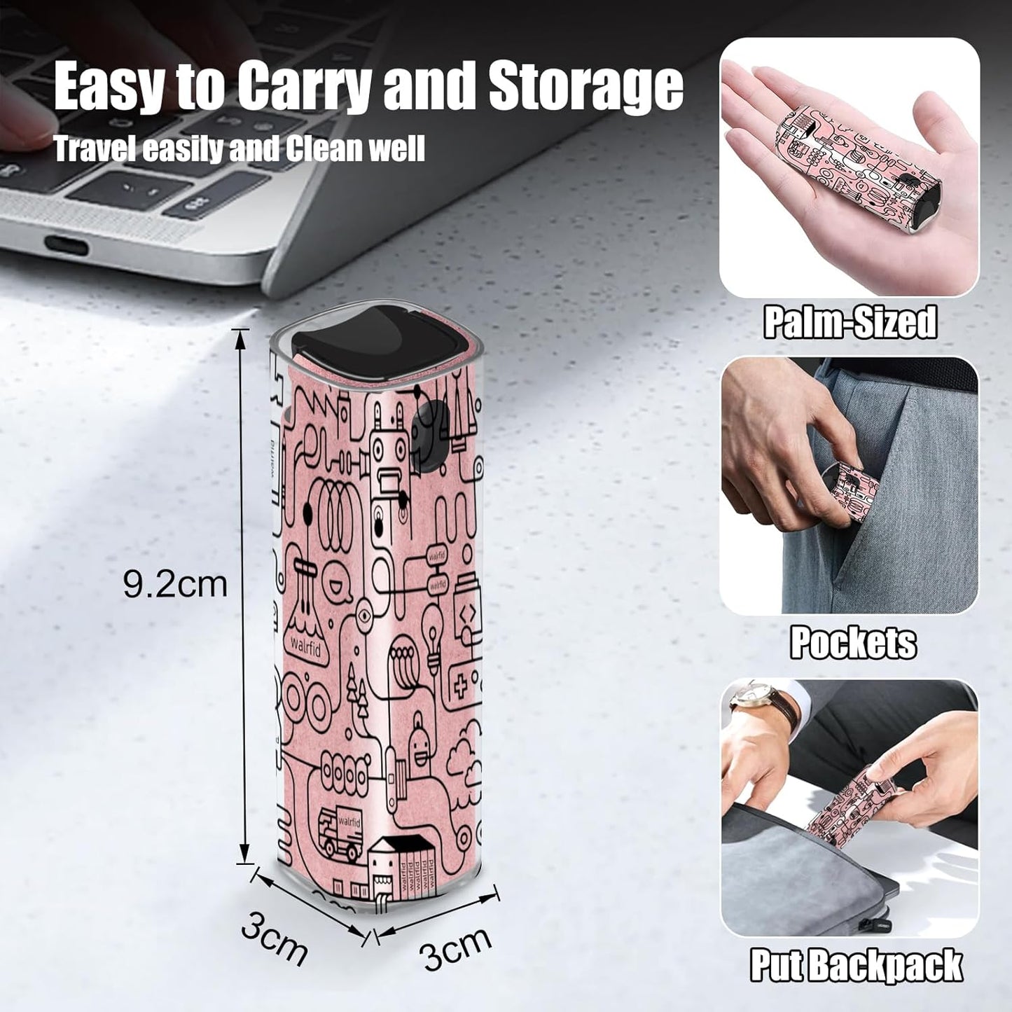 walrfid Graffiti Computer Screen Cleaner, Car Screen Cleaner Spray and Wipe, Electronic Cleaning Spray for Laptop iPad, iPhone, MacBook, TV, Monitor, Tablet Display, with Black Case - Pink