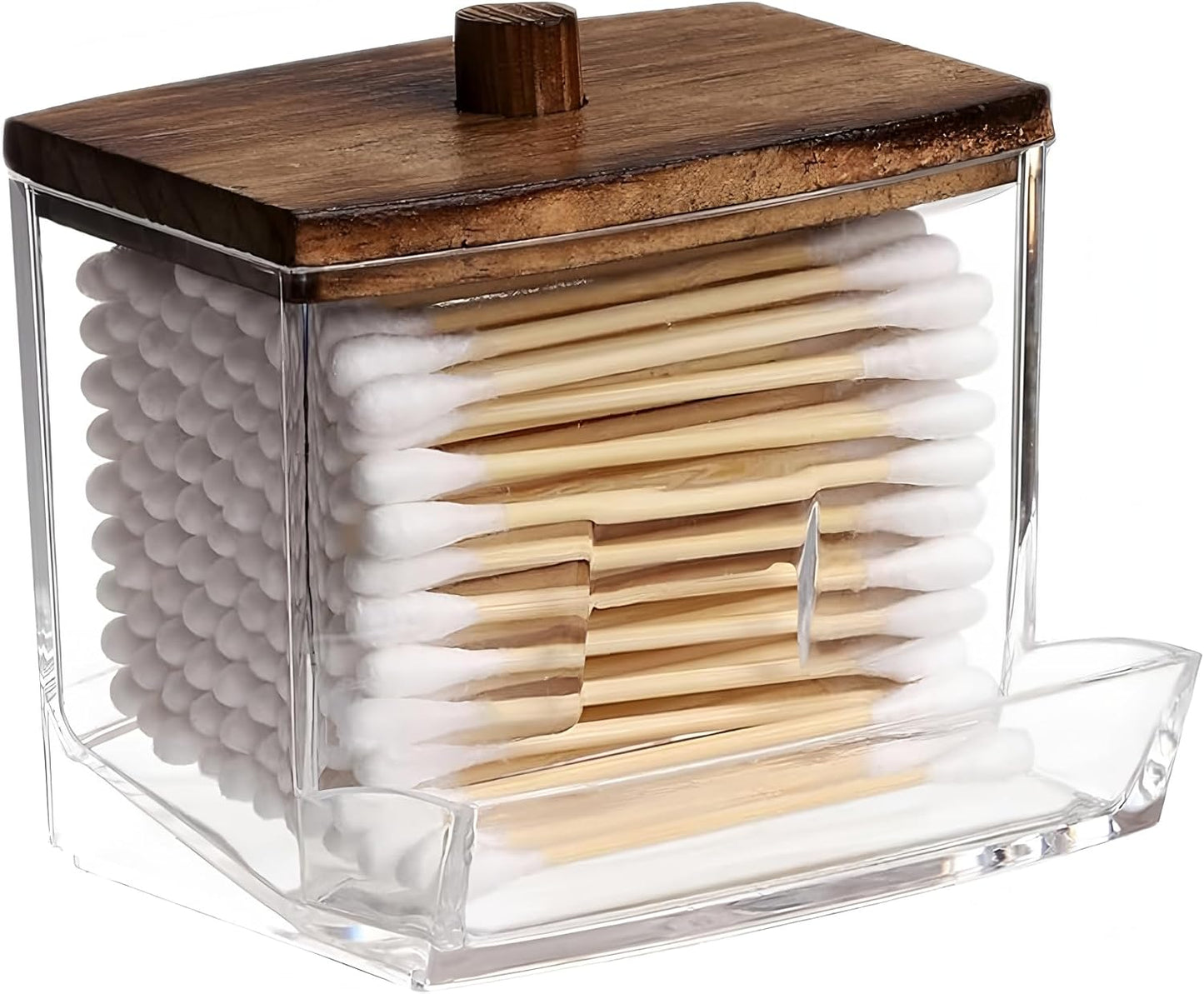 AXX Qtip Dispenser Apothecary Jars Bathroom - Qtip Holder Storage Canister Clear Plastic Jar for Cotton Swab,Q-Tips,Cotton Rounds (C#Brown 3Pcs)