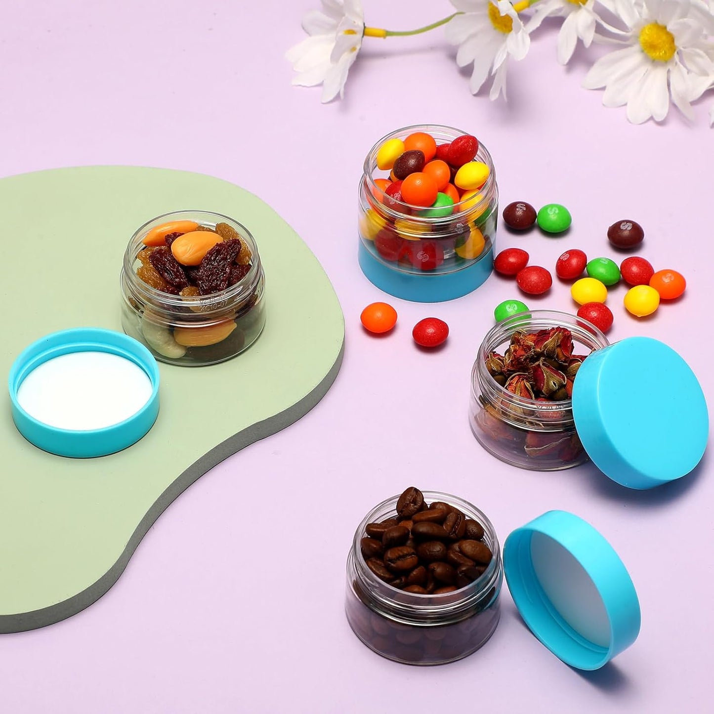 Patelai 4 Pieces Round Wide-mouth Leak Proof Plastic Container Jars with Lids for Travel Storage Makeup Beauty Products Face Creams Oils Salves Ointments DIY Making(1 Ounce,Blue)