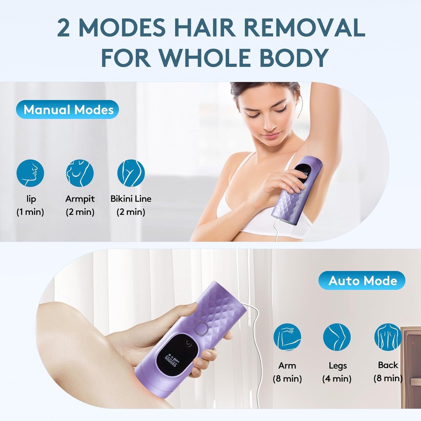 Laser Hair Removal for Women and Men - Permanent Painless Ice Cooling IPL Device Remover Machine with Shaver, Goggles, 999,999 Flashes for Body and Face, Corded - Purple