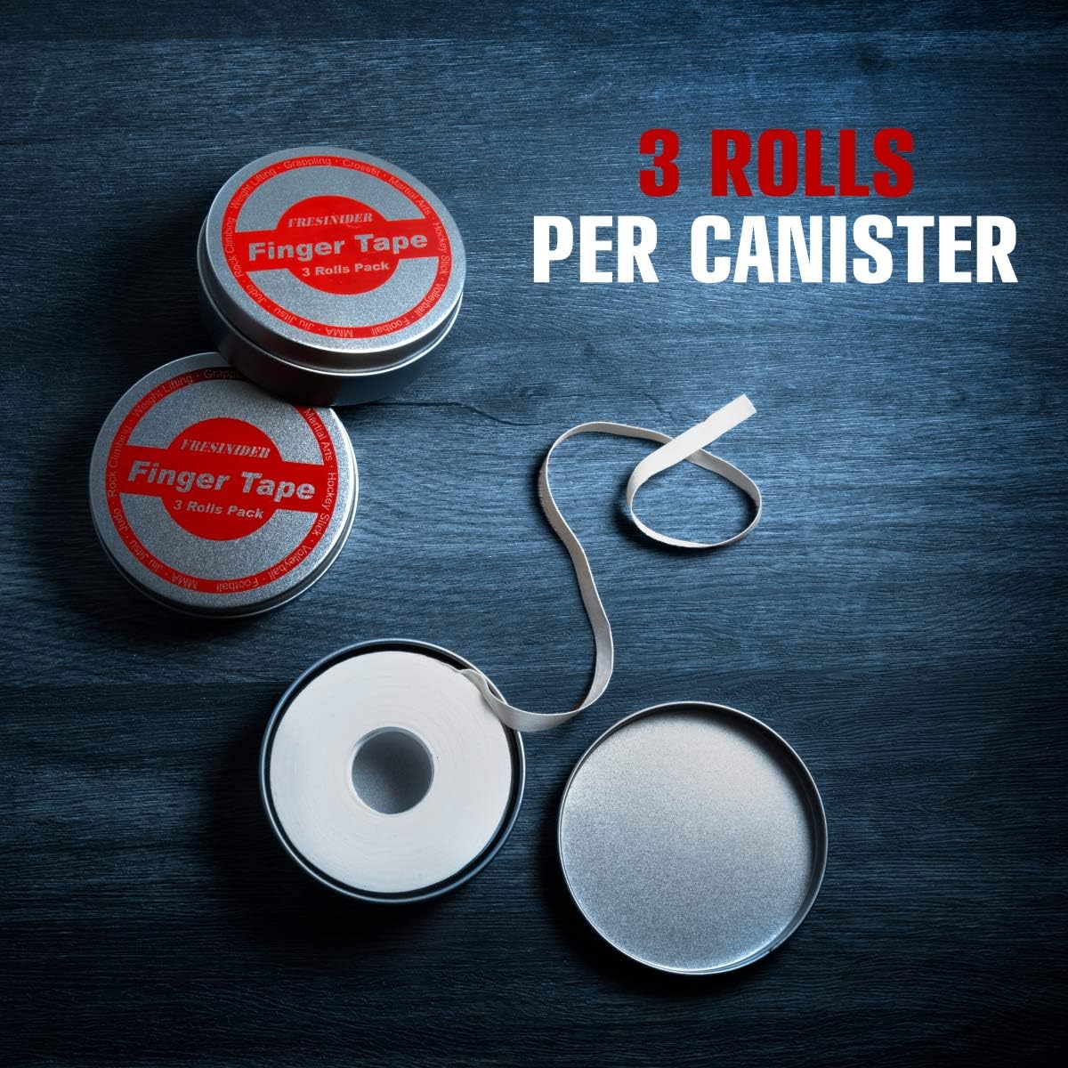 FRESINIDER Finger Tape - Strong Athletic Tape | 0.3” x 45 Feet (9 Pack) Tin Set | No Sticky Residue | for Rock Climbing, BJJ Jiu Jitsu, Grappling, Judo, MMA, Rock Climbing and Martial Arts (White)