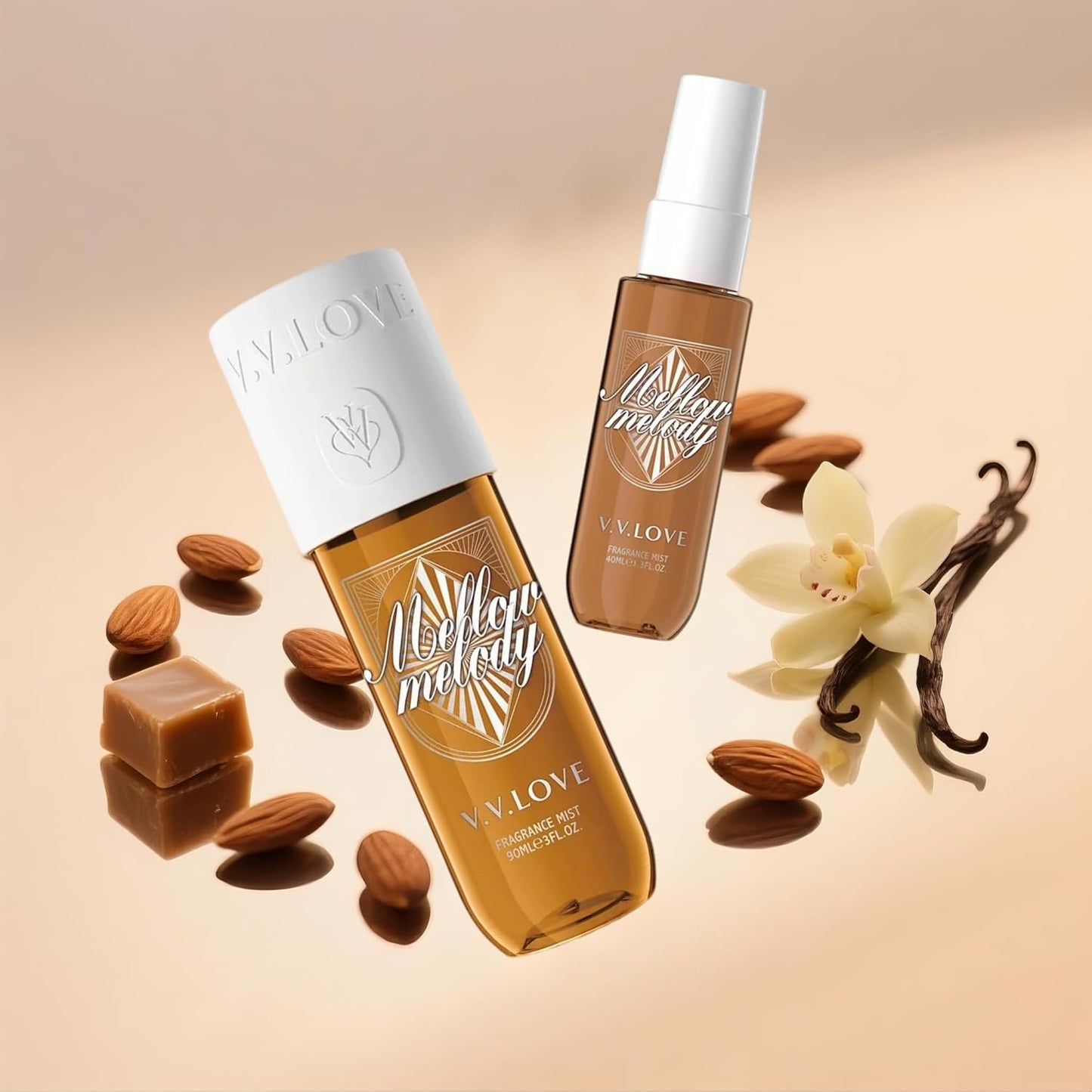 Hongsheng 2 PCS Women's Body Mist and Hair Fragrance Travel Set, 3 Fl Oz + 1.3 Fl Oz Spray, Sweet Scented Perfume Gift Set for Women (Caramel Macadamianuts)