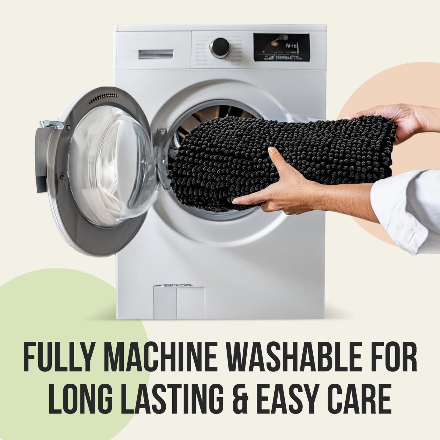 ITSOFT 3pc Non-Slip Shaggy Chenille Bathroom Mat Set, Includes 24 x 21 Inches U-Shaped Contour Toilet Rug, 34 x 21 Inches Bathmat and 1 Toilet Lid Cover, White