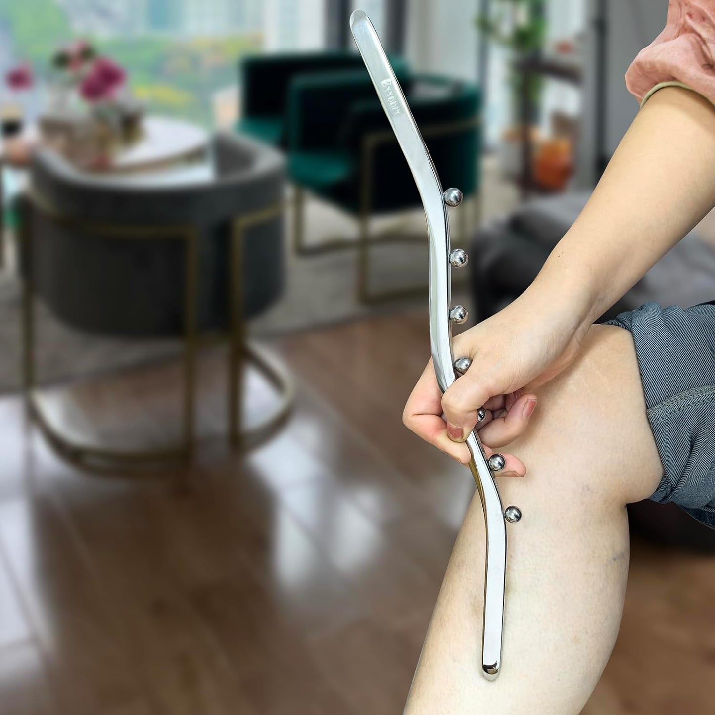 BYYDDIY Steel Muscle Scraper Stick with Steel Balls for Lymphatic Drainage,Body Massage, Release Myofascial Trigger Points Reduce Muscle Soreness Tightness Leg Cramps for Physical Therapy (Mz)