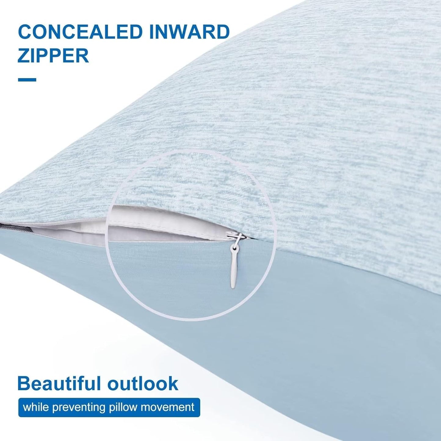 HOMFINE Cooling Pillowcases King Size - Double Side Q-Max 0.439 Cooling Fiber for Pillow Protector, Breathable Cold Pillow Cover for Hot Sleeper Night Sweat, Zipper, 2 Pack (20"x36", Light Blue)