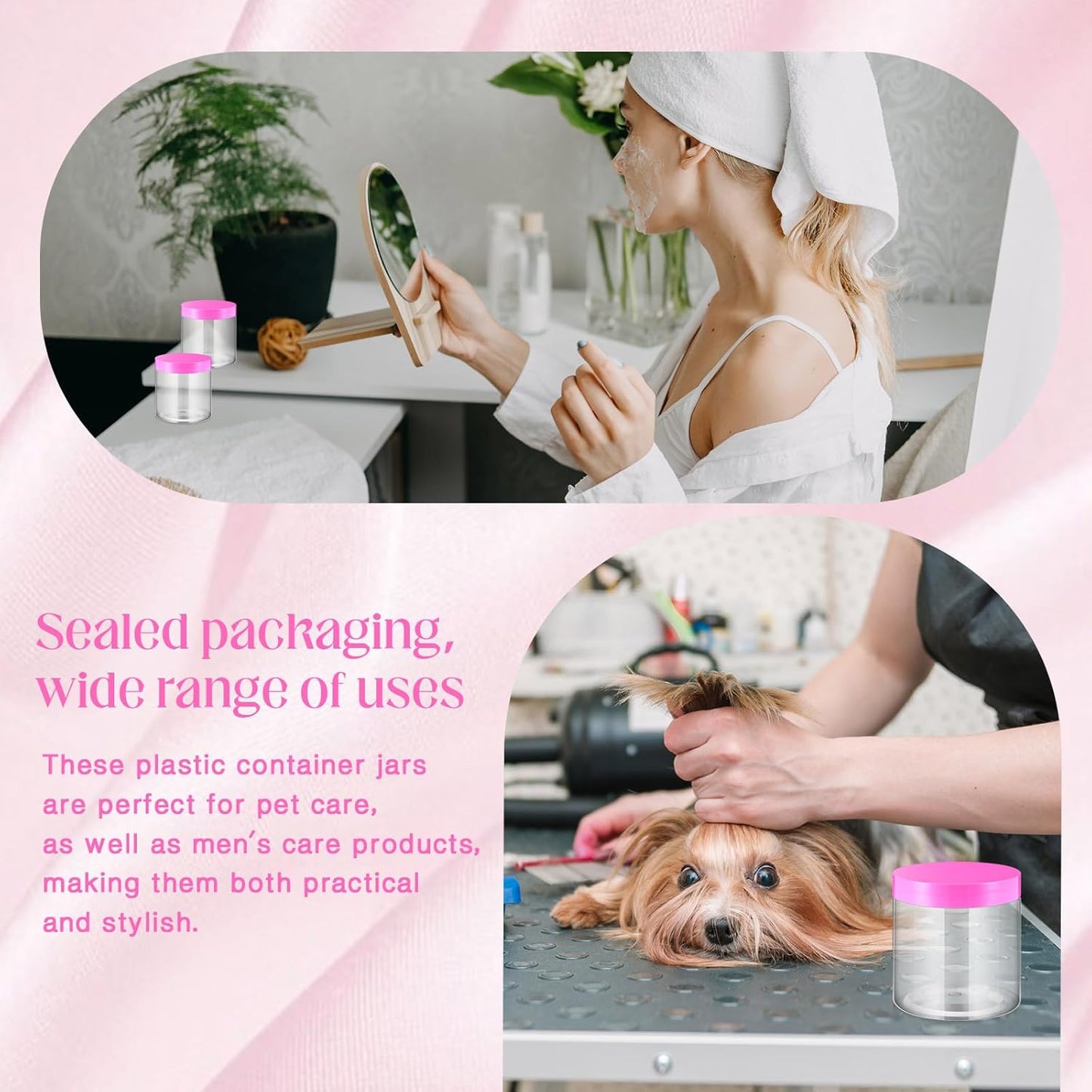 Patelai 4 Pieces Round Wide-mouth Leak Proof Plastic Container Jars with Lids for Travel Storage Makeup Beauty Products Face Creams Oils Salves Ointments DIY Making(16 Ounce,Pink)