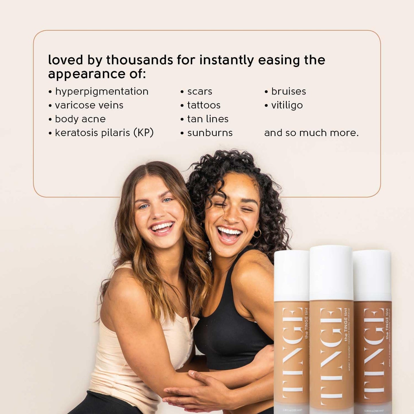 Tinge Tint Body Makeup, Lasts Up to 48 Hours, Medium Coverage Cream With Amino Acids, Hyaluronic Acid & Lysine, Semi Matte Finish, Water & Transfer Resistant, 3.38 Fl Oz - Tan Warm