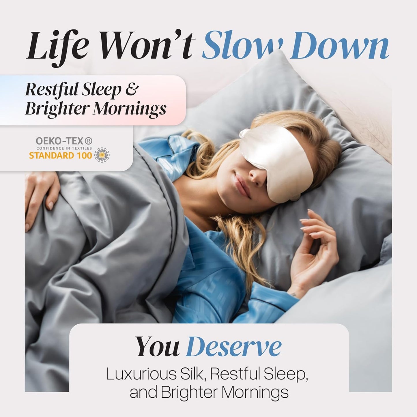 Silk Sleep Mask - Luxurious 100% Pure Mulberry Silk Eye Mask for Restful Sleep and Travel, Hypoallergenic, Cooling, Total Blackout, Adjustable for Women & Men (Champagne Gold)