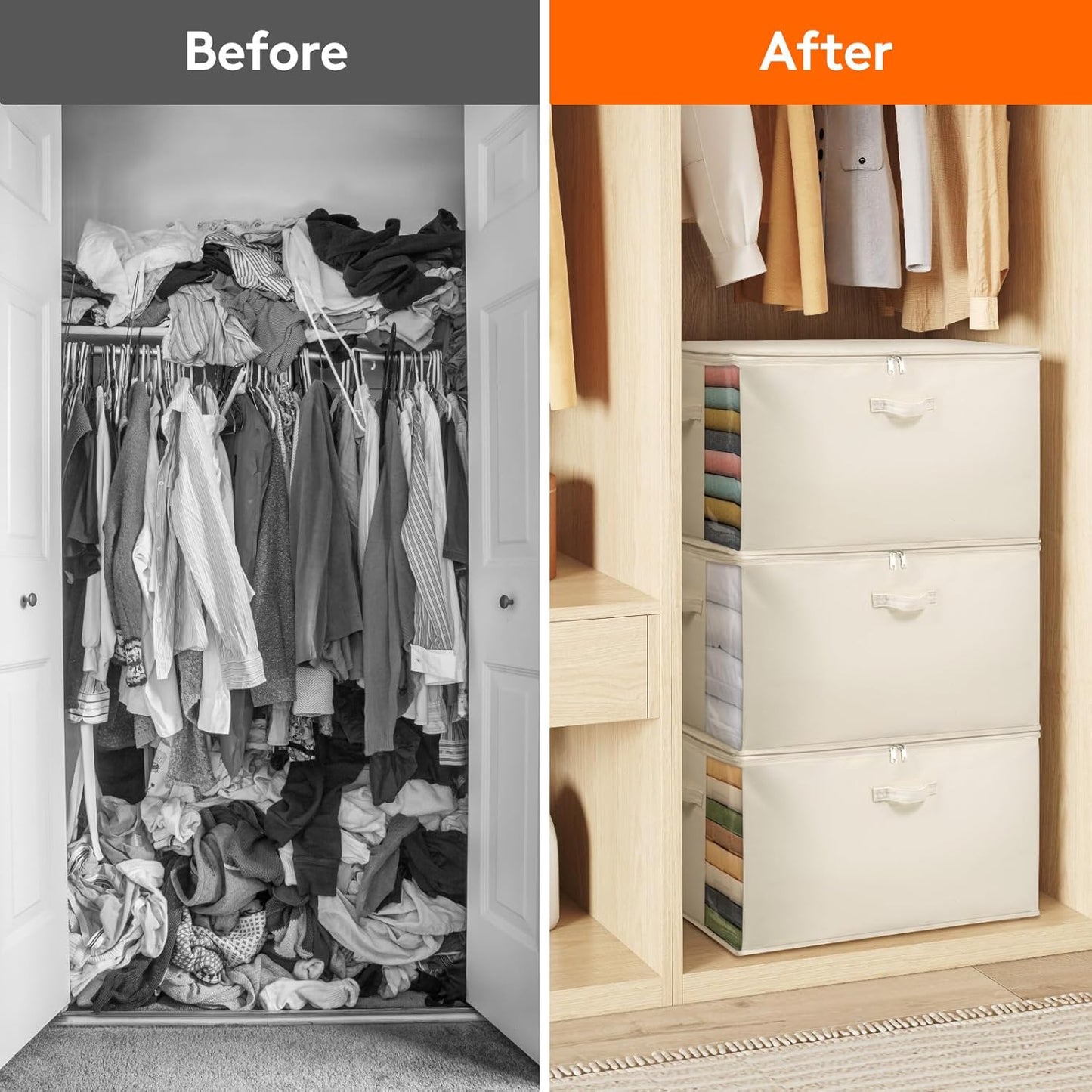 Lifewit Large Canvas Cotton Comforter Storage Bags with Zipper 4 Pack, 90L Breathable Foldable Clothing Containers, Linen Sweater Organizers Boxes for Clothes, Blankets, Pillows, Duvets, Bedding