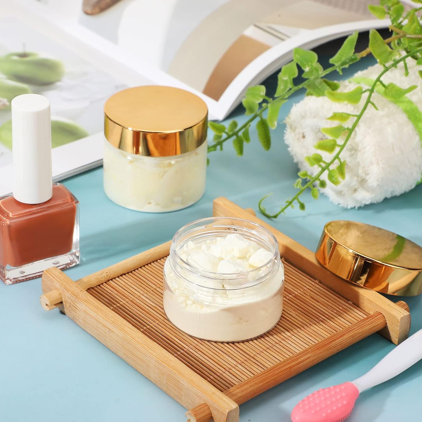 SATINIOR 12 Pack 10 oz Plastic Container Jars with Lids Round Clear Travel Cosmetic Container Slime Jars for Toiletries, Lotion, Cream, Ointments, Makeup, Rhinestone, Samples, Kitchen Storage(Gold)