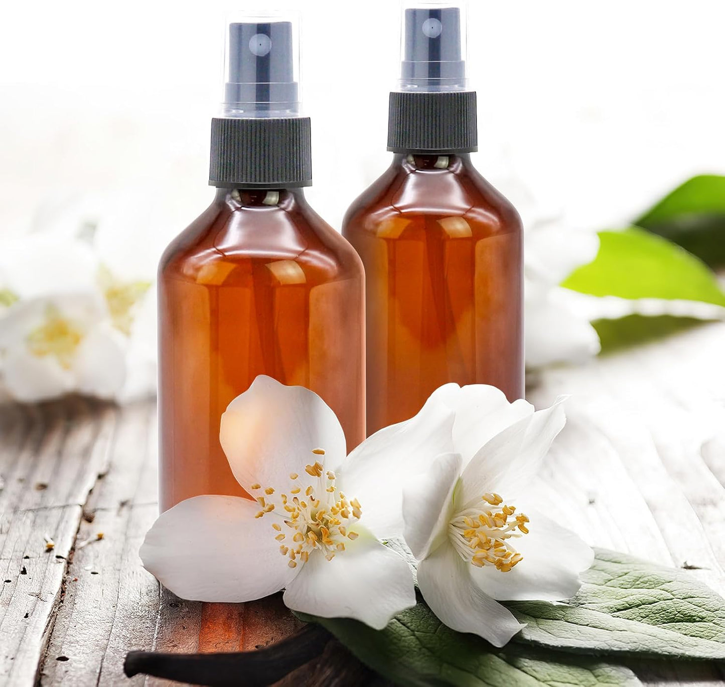 6 Pack 3.4oz Amber Spray Bottles, Small Fine Mist Mister Plastic Travel Bottles, Empty Bottles Set for Essential Oils Hair