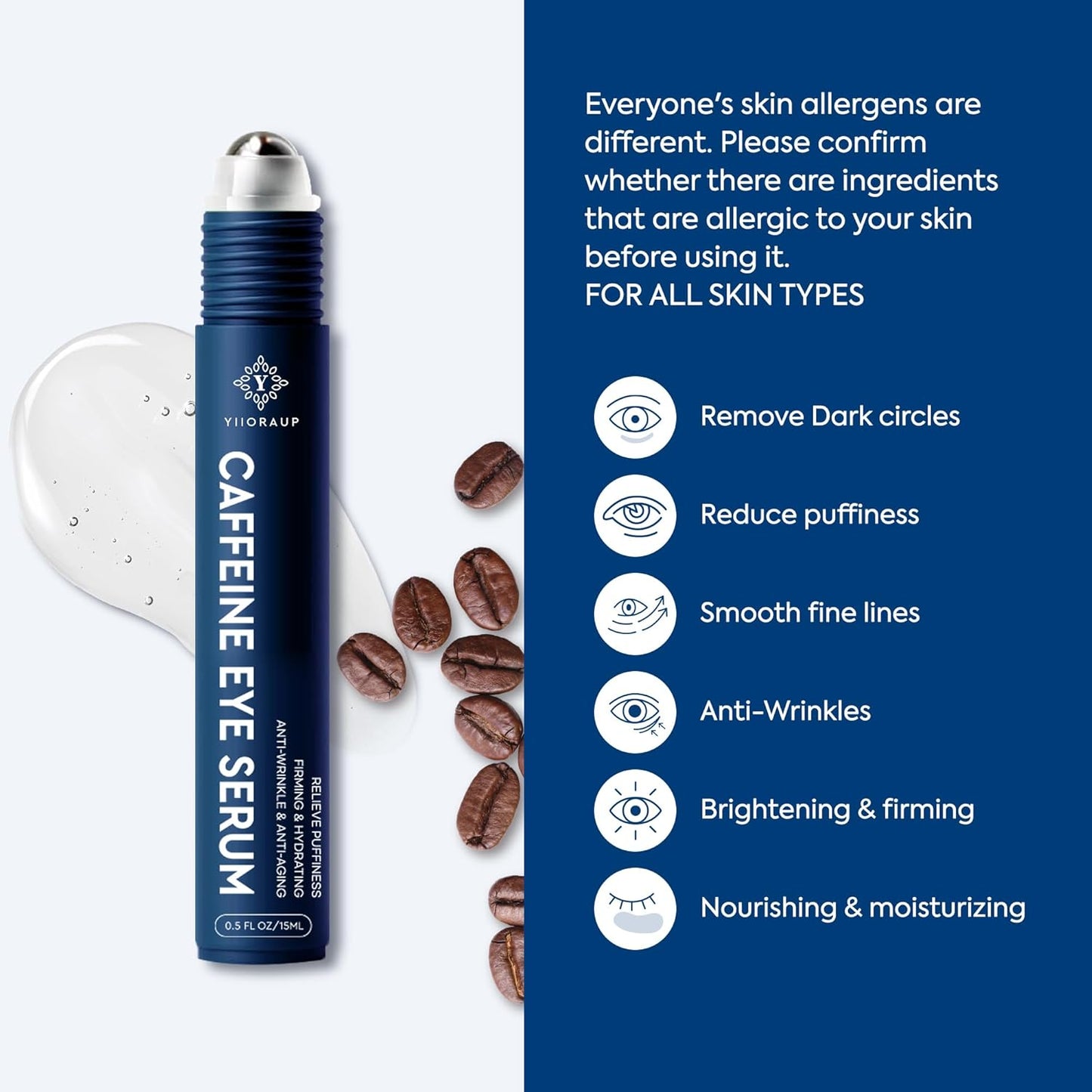 Eye Roller for Bags for Men: Men’s Caffeine Under Eye Cream for Puffy Eyes and Dark Circles Treatment – Cooling Stick Depuffer for Puffiness Reducer 0.45 fl. Oz.