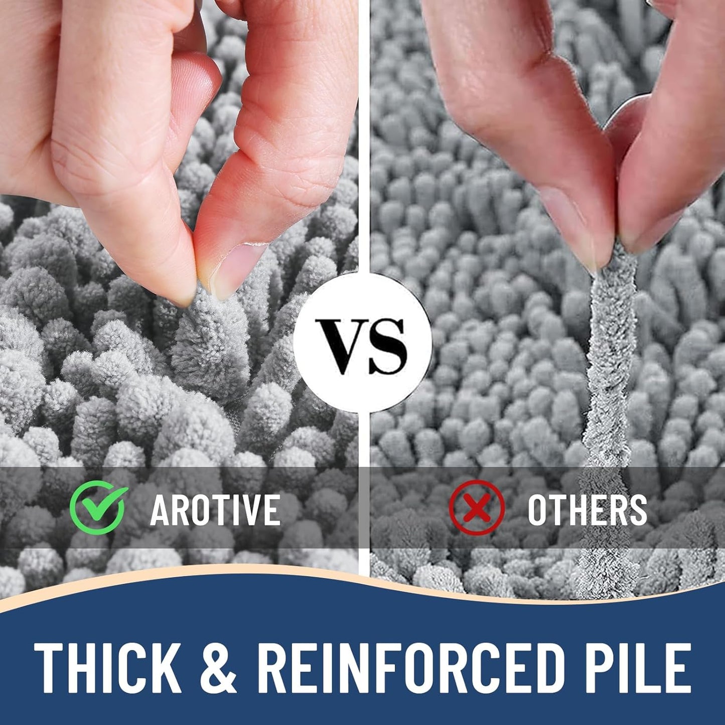 Arotive Luxury Chenille Toilet Rugs U-Shaped, Extra Soft Thick Absorbent Bathroom Mat, Non-Slip Shaggy Plush Contour Rugs, Machine Wash Dry Bath Mat for Toilet Base, 24x24, Light Grey