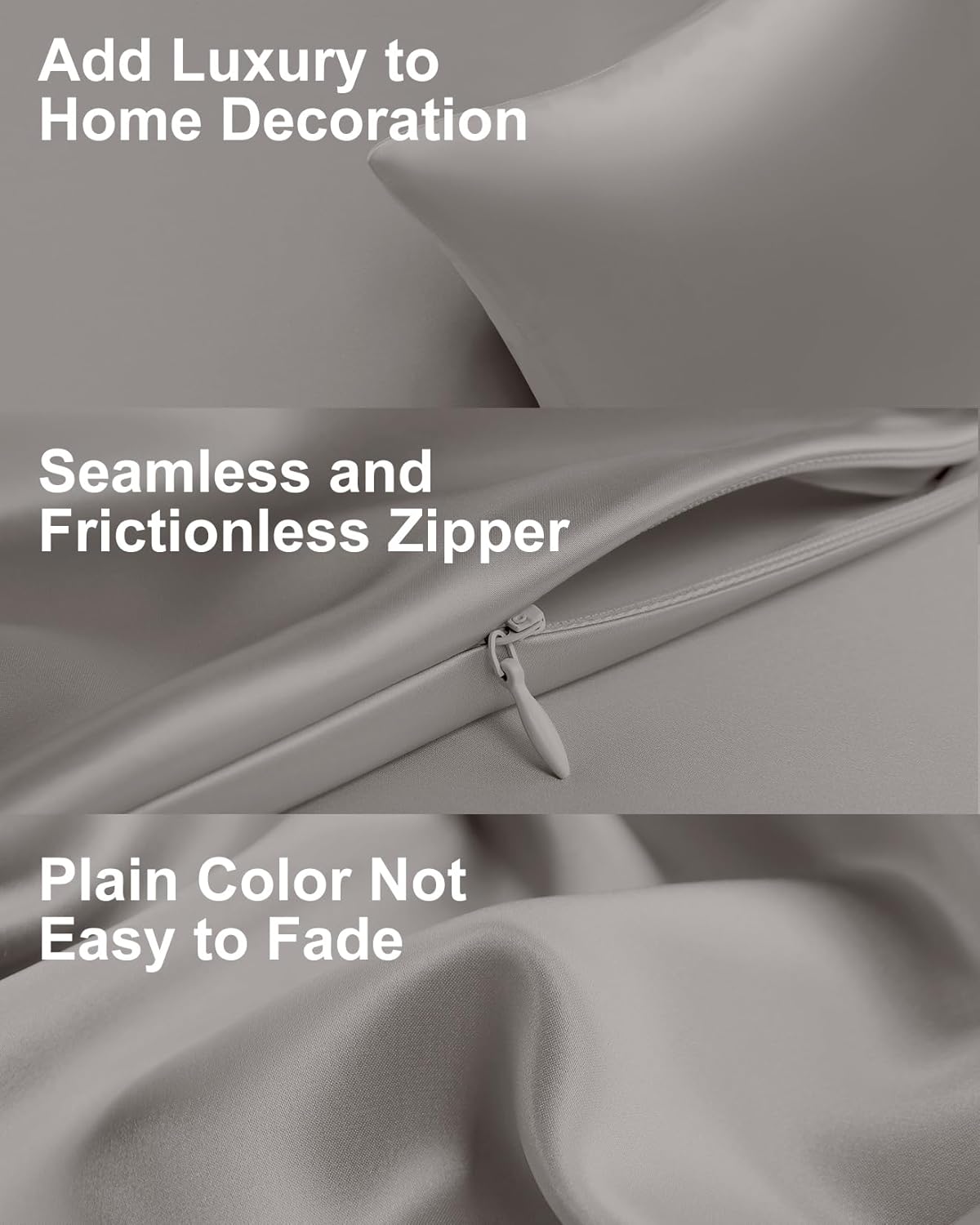 THXSILK Set of 2 Silk Pillowcase for Hair and Skin, 100% Mulberry Silk Bed Pillowcase Ultra-Soft, Hypoallergenic Breathable Silk Pillow Case with Hidden Zipper, California King 20"x40", Gray