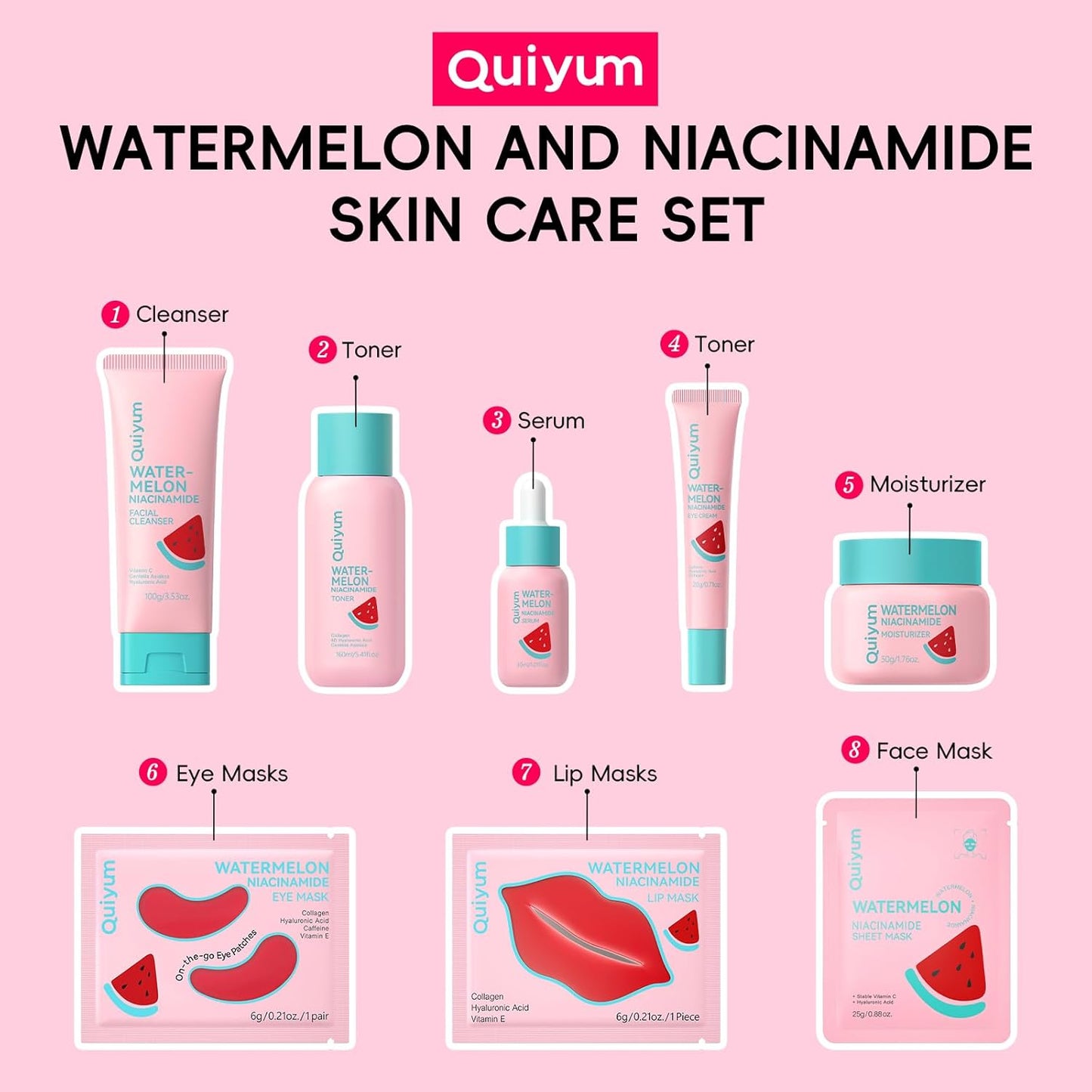 Watermelon & Niacinamide Skin Care Sets, Routine Facial Skincare Product,Beauty for women, Hydration, Moisturizing, Oil Control, Glow Up, Teen Girl Gifts Trendy Stuff, Spa-Like at Home