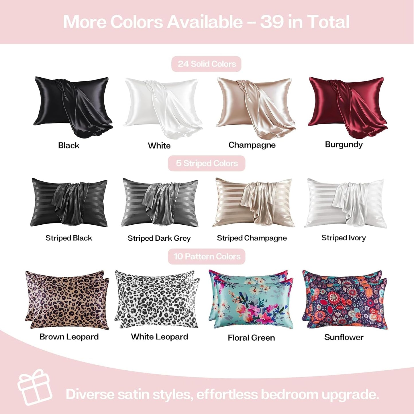 MR&HM Satin Pillowcase for Hair and Skin, Silk Satin Pillowcase 2 Pack, King Size Pillow Cases Set of 2, Silky Pillow Cover with Envelope Closure (20x40, Light Pink)