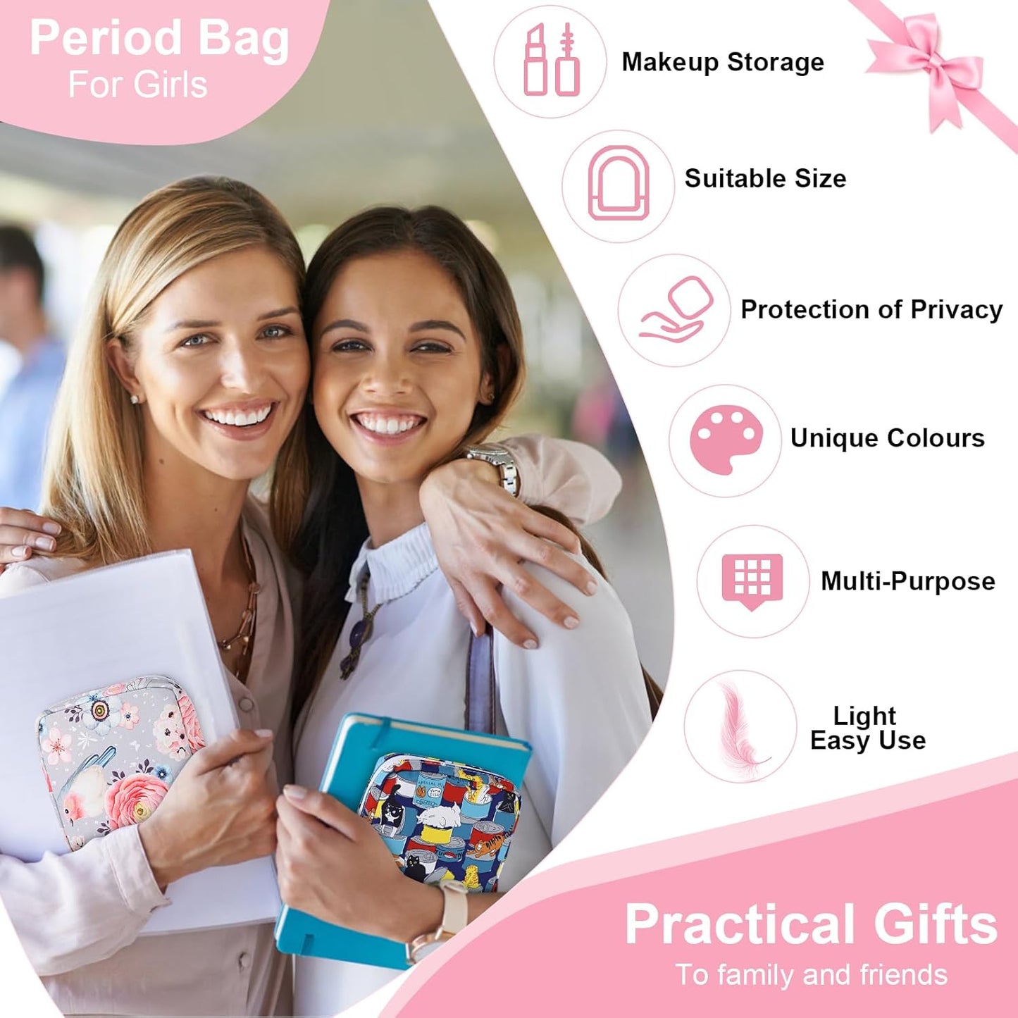 Desing Wish Period Bag Pouch Soft Cloth Sanitary Napkin Storage Bag Portable Menstrual Pad Pouches Tampon Holder for Purse First Period Kit for Girls 9-12 (Black Striped Dog)