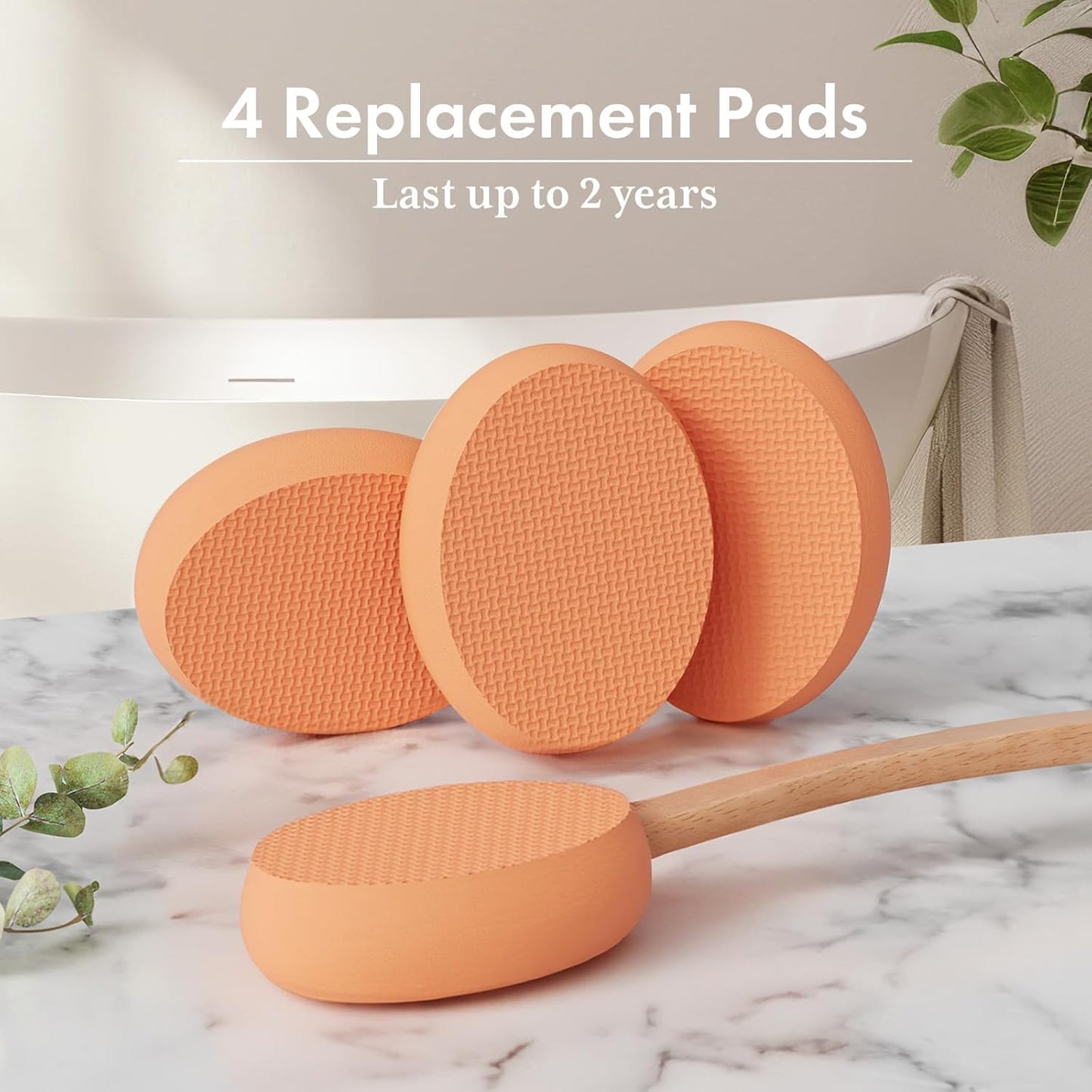 AmazerBath Lotion Applicator for Back, Feet, 4 Replaceable Pads with Long Handle, Back Sunscreen Applicator for Kids, Elderly, Women, Apply Cream Medicine Skin Cream Moisturizer Tanner, Orange