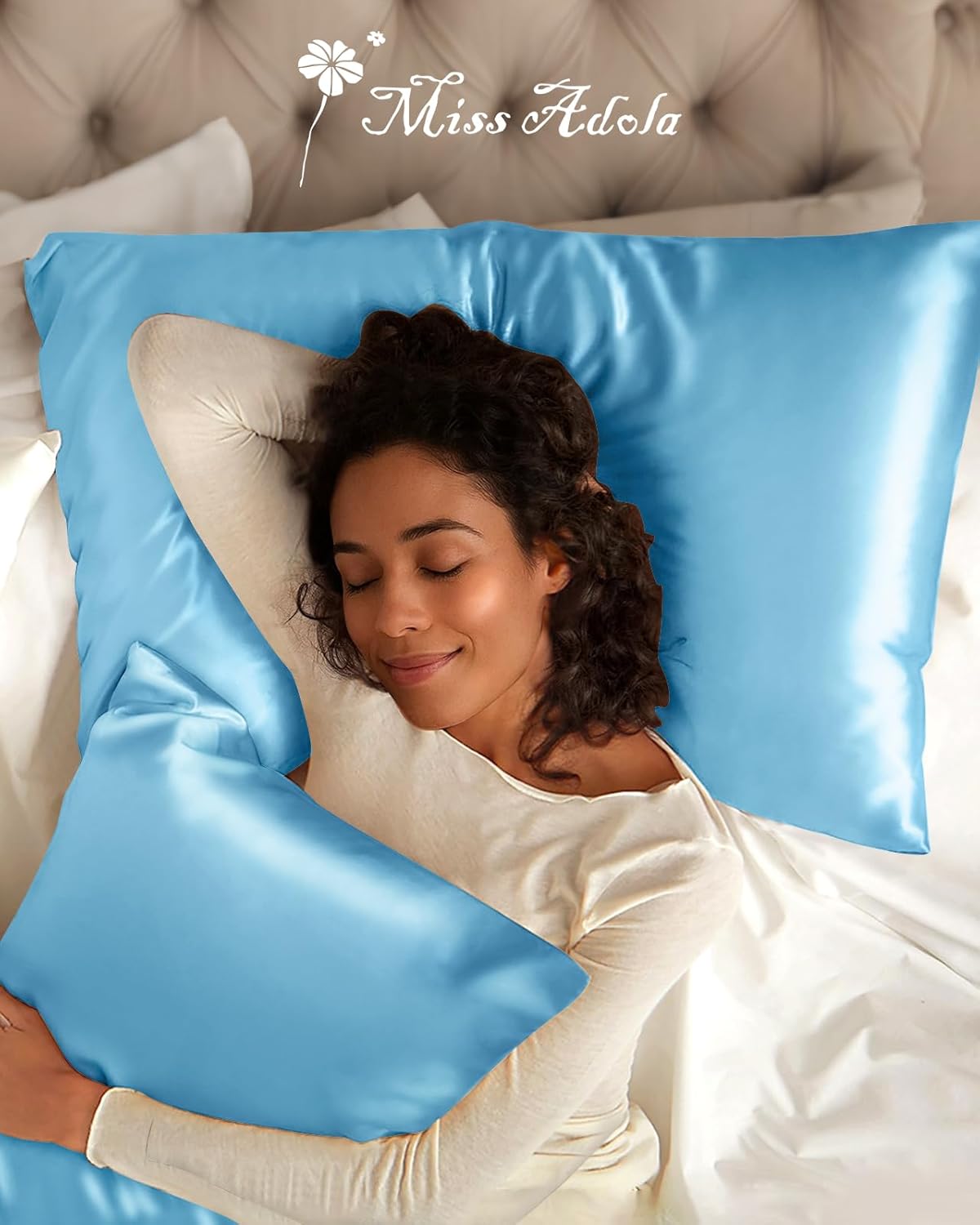 Silk Pillowcase 2 Pack - Pillow Cases Standard Set of 2 Size 20" x 26" for Hair and Skin Smooth Soft Breathable with Hidden Zipper Cooling Pillow Covers for Women, Light Blue