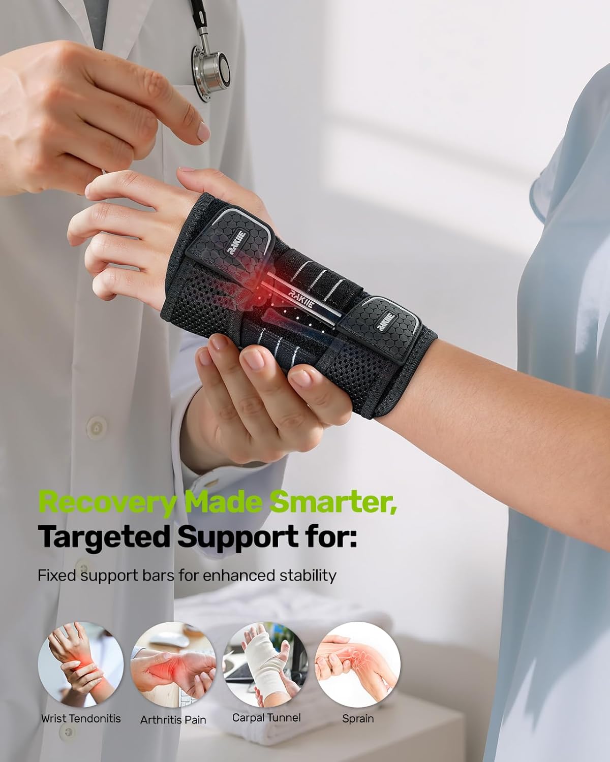 Carpal Tunnel Wrist Brace, Adjustable Night Wrist Support with 3 Metal Splints, Hand Brace for Men Women No Pressure on Thumb, Splint Stabilizer for Work, Gray Right Hand, Size L