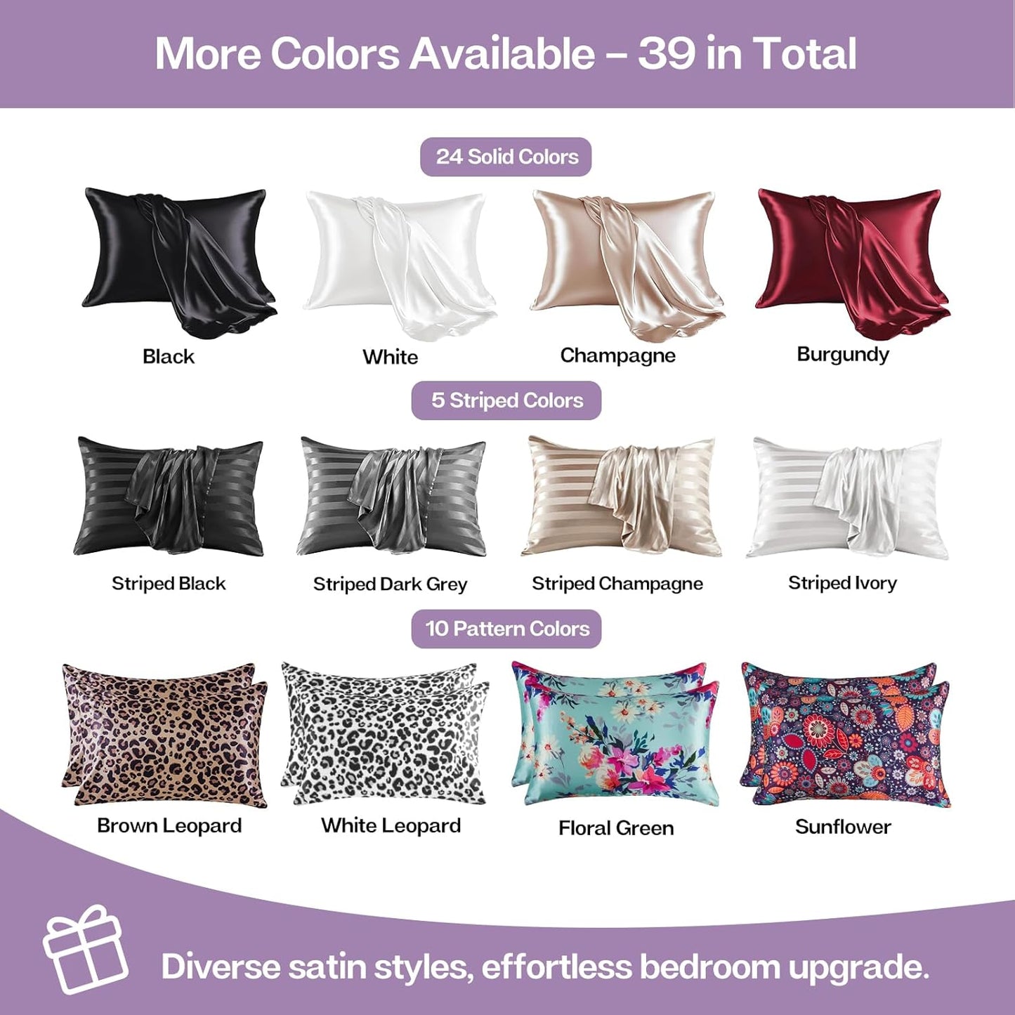 MR&HM Satin Pillowcase for Hair and Skin, Silk Satin Pillowcase 2 Pack, King Size Pillow Cases Set of 2, Silky Pillow Cover with Envelope Closure (20x36, Lavender)