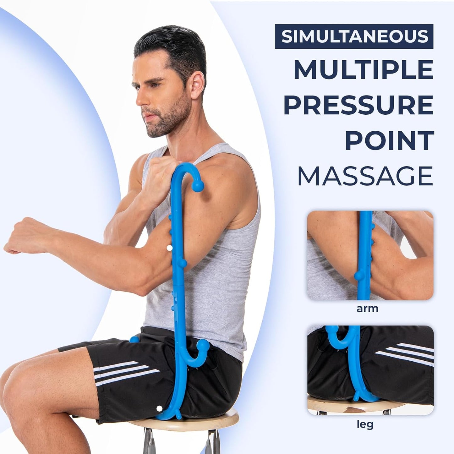 Deep Tissue Back & Neck Massager - Back Massager Stick for Pain Relief, Muscle Knot Remover, Trigger Point Massage Tool for Full Body, Shoulders, Legs - Pressure Point Massage Tool (Blue)