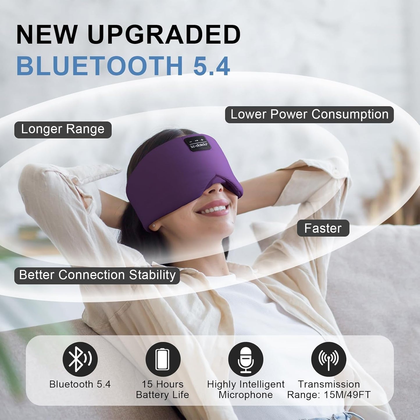 LC-dolida Sleep Mask with Bluetooth Headphones, Ice Silk Sleep Headphones with Bluetooth 5.4, Total Blackout Eye Mask for Sleeping, Sleep Soft Mask for Women Men, All Night Sleep, Travel(Purple)
