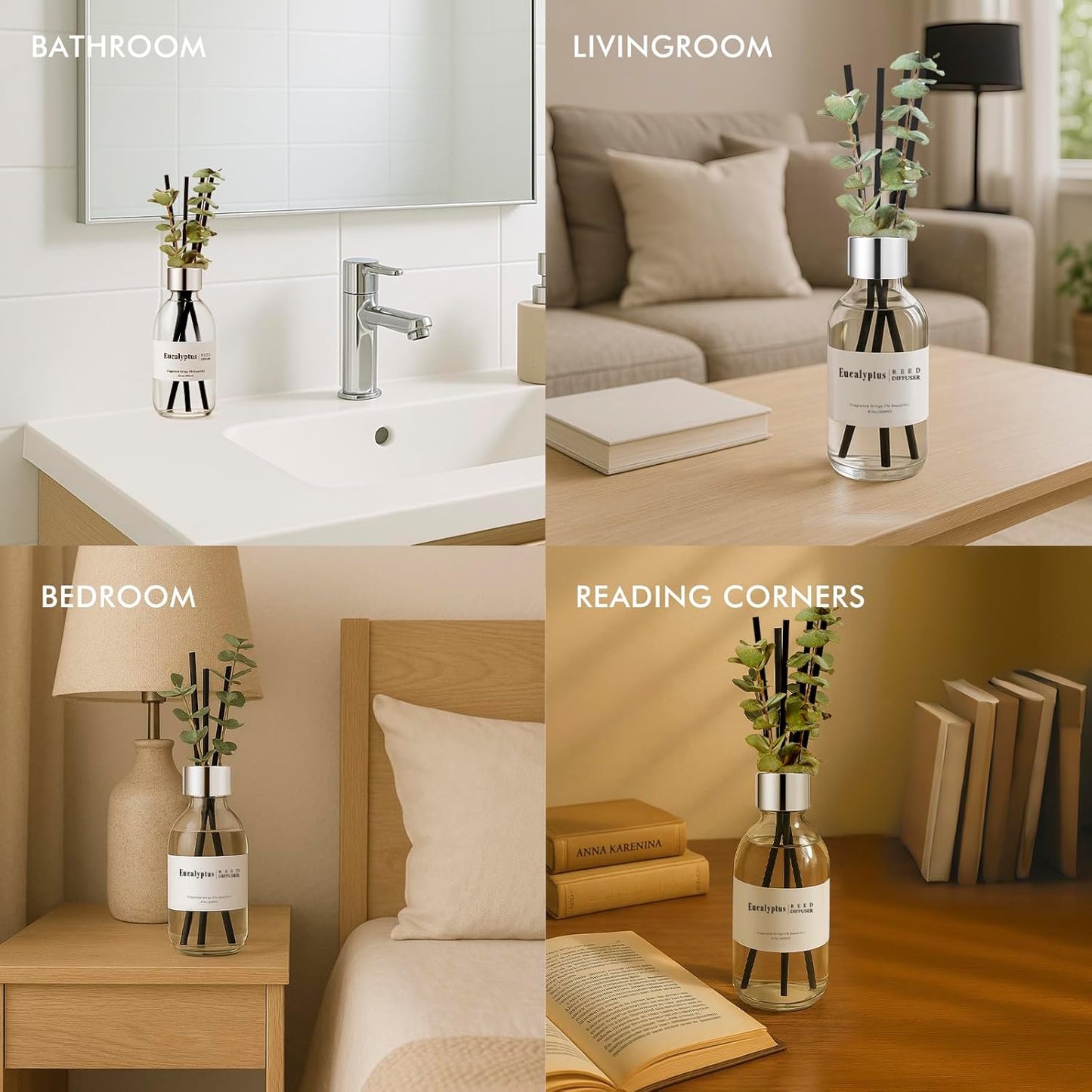 Clesh Reed Diffuser Set, 6.7 oz Eucalyptus Scented Diffuser with Sticks, Home Fragrance Reed Diffuser for Bathroom Shelf Decor