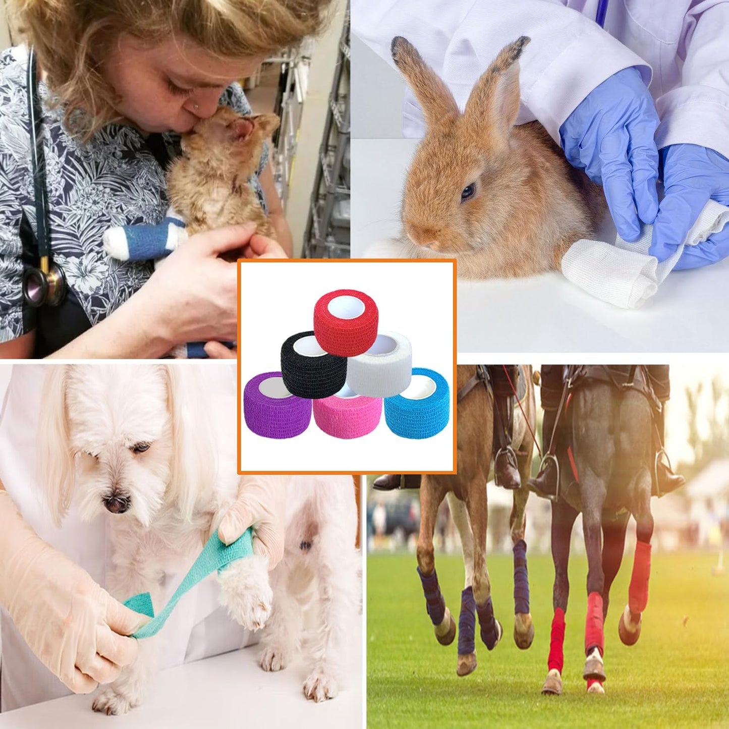 Hysiwen 6 Pack 1" x 5 Yards Self Adhesive Bandage Breathable Cohesive Wrap Self Adherent Vet Tape Self Stick Bandage Wrap for Sports, Athletic, Wrist, Ankle(Multi Colors)