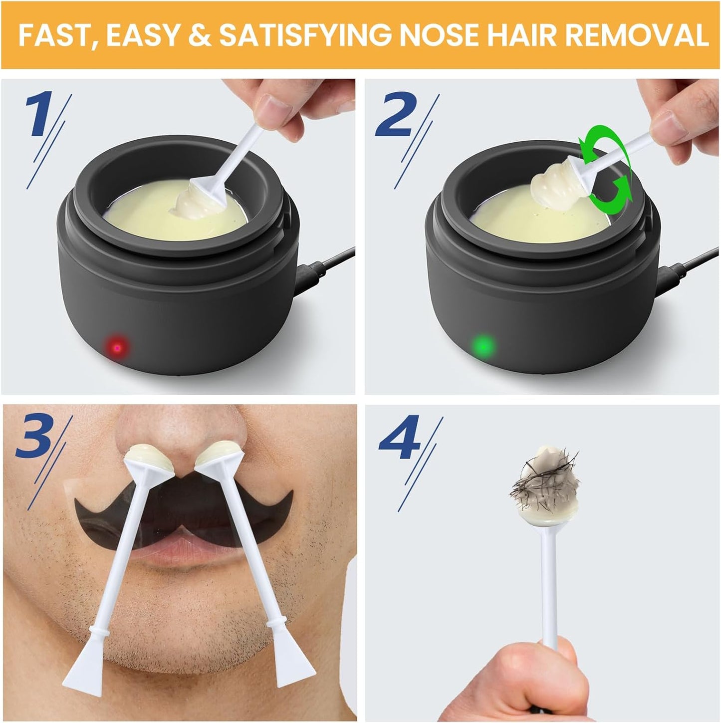 SUERBEATY 60 Pcs Nose Wax Sticks, Hair Wax Applicator with Disposable Spatulas for Nostril Cleaning, Ear Face Hair Removal for Men Women, Painless