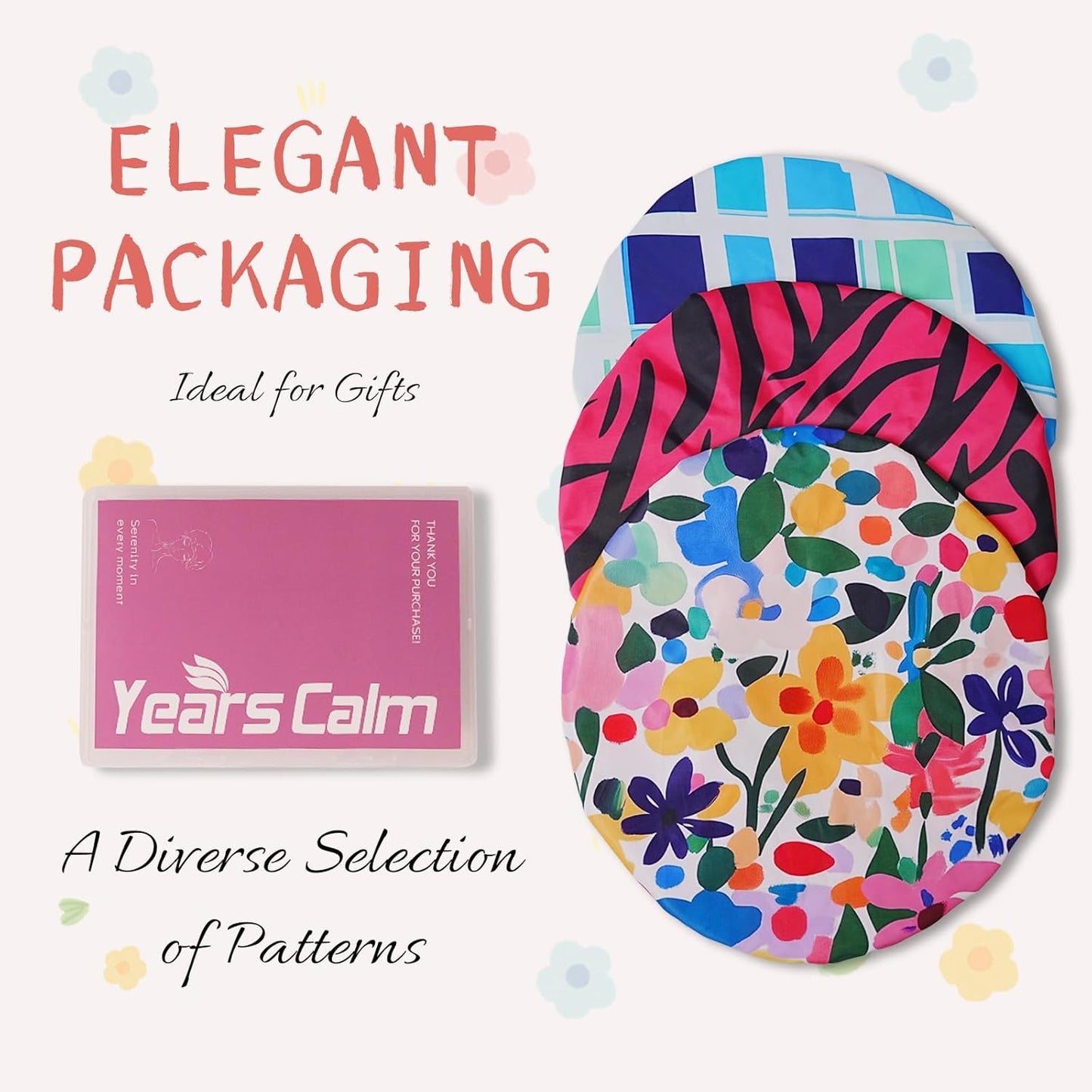 Years Calm Shower Caps for Women Reusable Waterproof, Double-Layer Extra Large Elastic Hair Cap for Shower for Long Hair & Braids, Travel & Home (Blue)