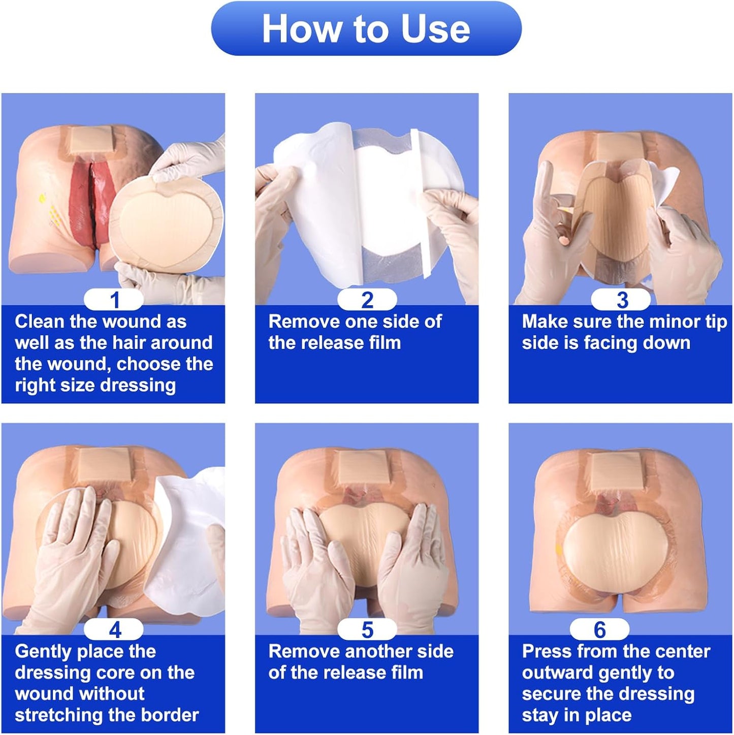 Sacral Foam Dressing 9" x 9" - Border Sacrum Bandage for Bed Sores Pressure, Silicone Adhesive Wound Dressing Pads for Large Wound, 5 Count