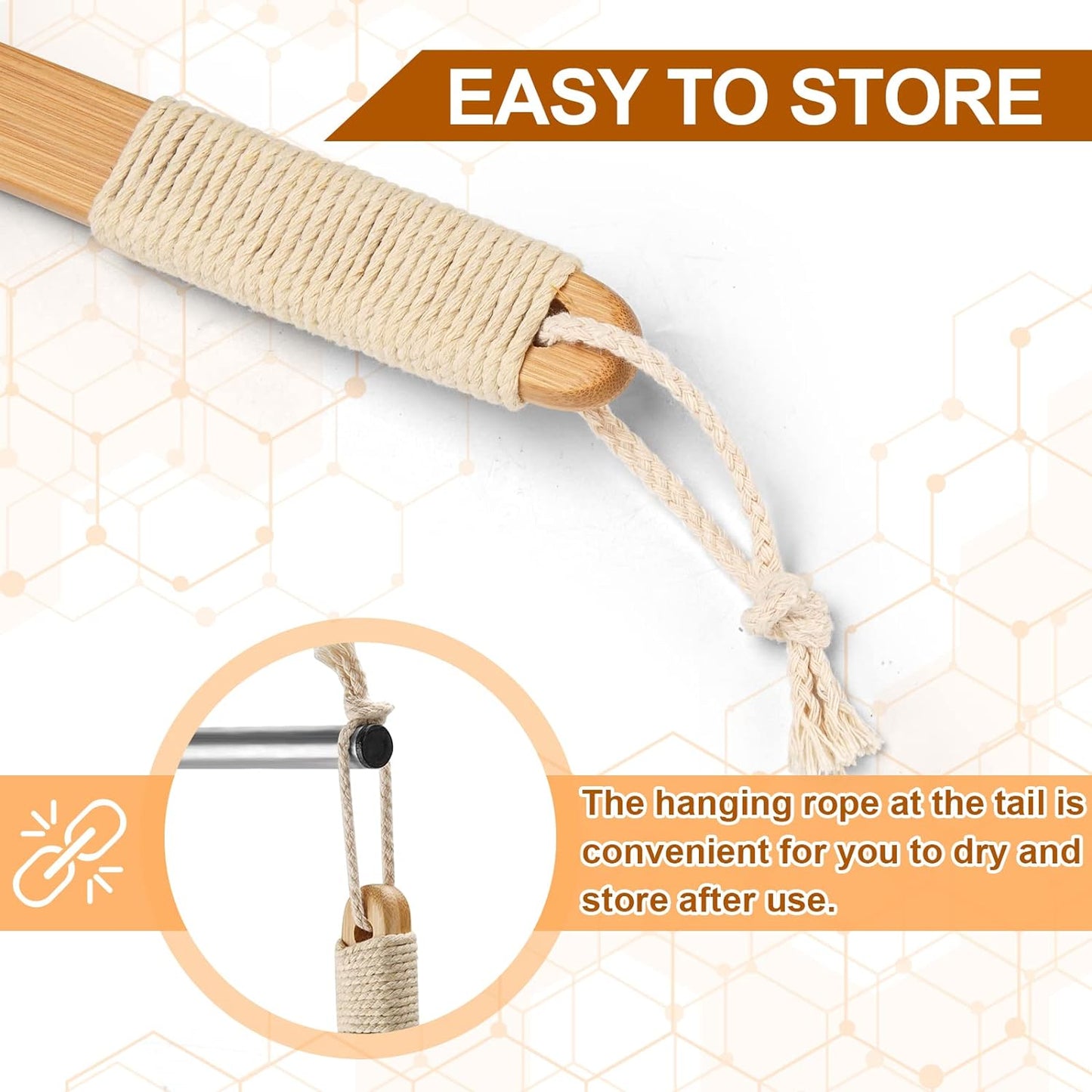 Bamboo Shower Brush with Curved Long Handle, 16.7 Inches Exfoliating Back Scrubber with Natural Bristles for Men & Women, Back Exfoliator Body Washer for Bath or Dry Brushing