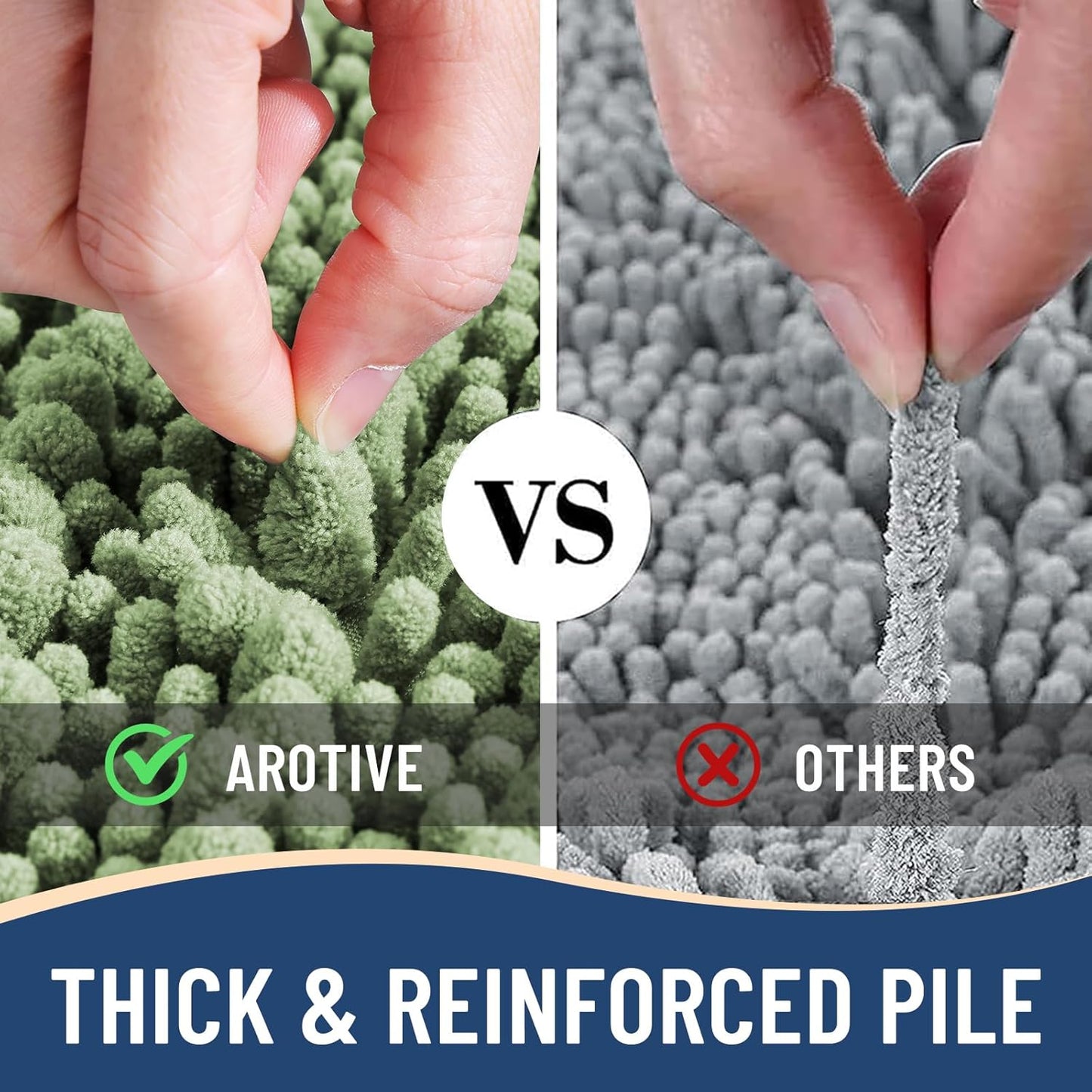 Arotive Luxury Chenille Bathroom Rug Mat, Extra Soft Thick Absorbent Shaggy Bath Rugs, Non-Slip Machine Wash Dry, Plush Bath Mats for Bathroom, Shower and Tub, 44x24, Sage Green