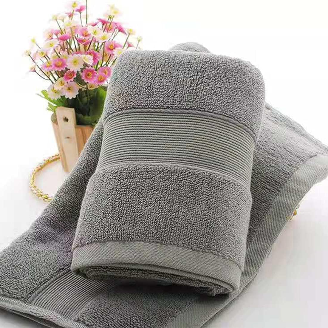 2 Pack Hand Towels for Bathroom (14 x 30 Inch)-100% Cotton Hand Towel, Highly Absorbent and Quick Dry Face Washcloth, Home Soft Premium Towel for Hotel, Bath, Kitchen and Spa(Gray)