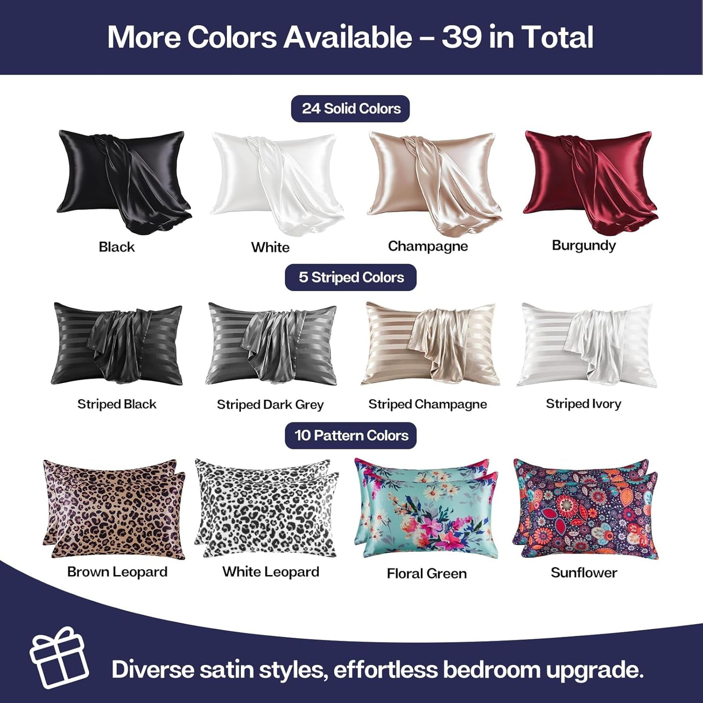 MR&HM Satin Pillowcase for Hair and Skin, Silk Satin Pillowcase 2 Pack, Queen Size Pillow Cases Set of 2, Silky Pillow Cover with Envelope Closure (20x30, Navy Blue)