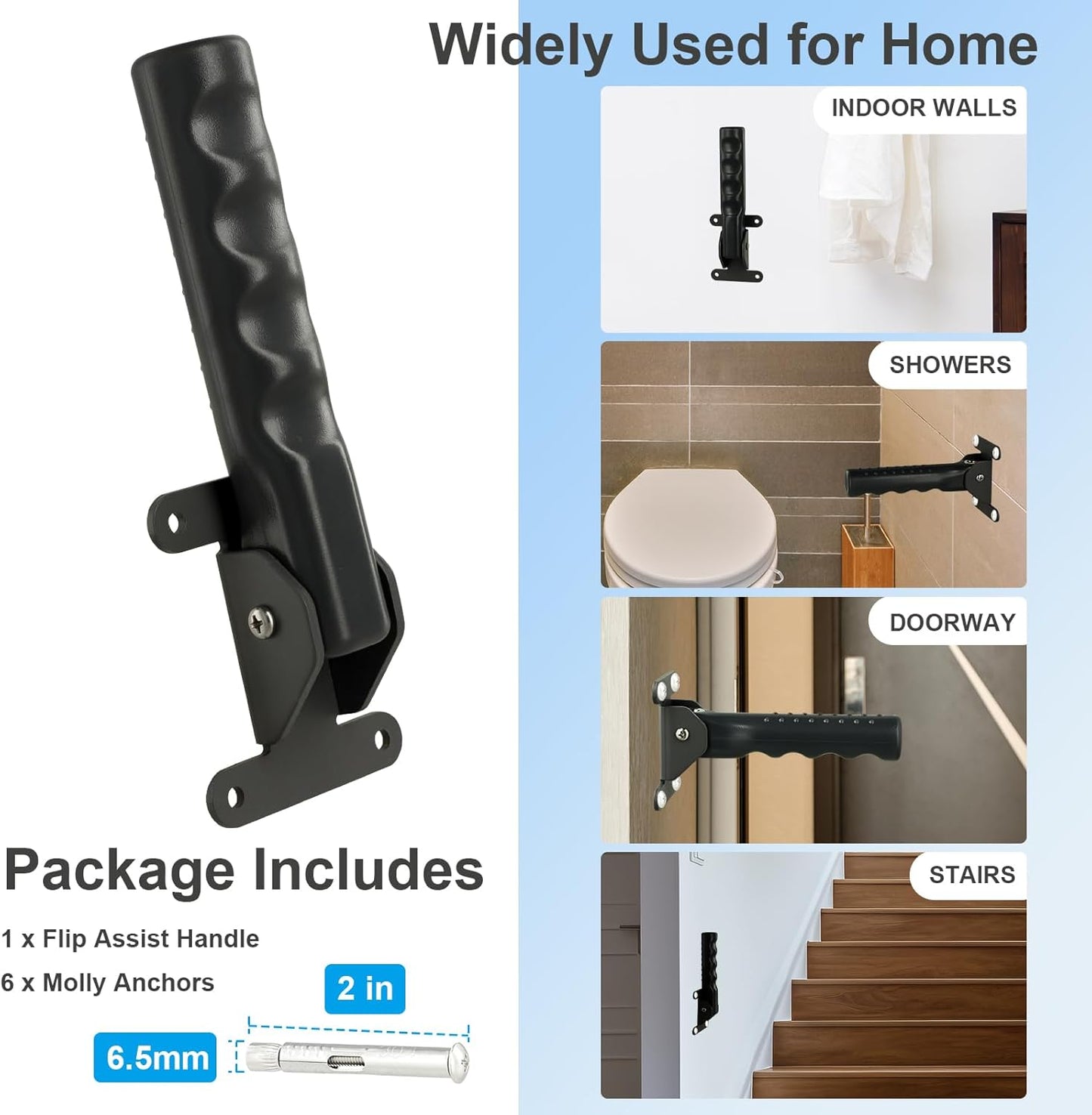 Flip a Grip Doorway Assist Handle - Safety Grab Bar for Elderly, Handicapped, 300LB Weight Suport, Non-Slip Stair & Doorway Stability Aid - Black(for Hard Wall)