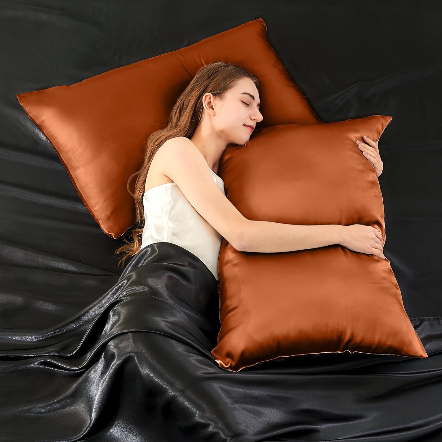 INFIIXSO Mulberry Silk Pillowcase for Hair and Skin, Silk Pillow Cases Standard Size with Hidden Zipper 20x26 Inches, Super Smooth and Soft Cooling Pillow Cases for Hot Sleepers(Orange, 1 Pack)