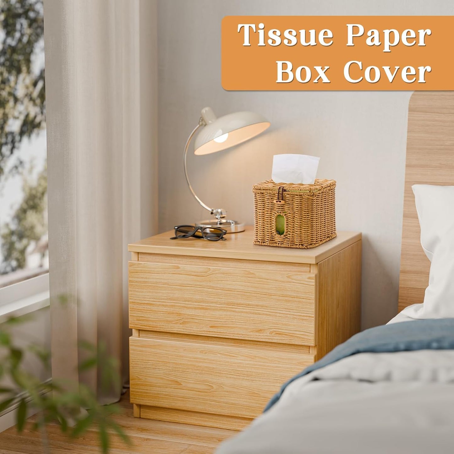 Facial Clean Skin Club Face Towels Holder for Bathroom, Plastic Rattan Disposable Face Towel Holder, Farmhouse Style for XL Face Towels Box Basket with Lid, Brown