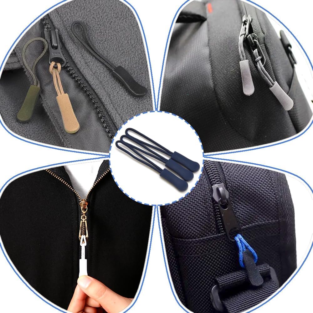 Ruidee 50 Pieces Zipper Pulls Zipper Tabs Zipper Pull Cord Extender Replacement Zipper Pulls for Backpacks, Jackets, Luggage, Purses, Handbags(Dark Blue)