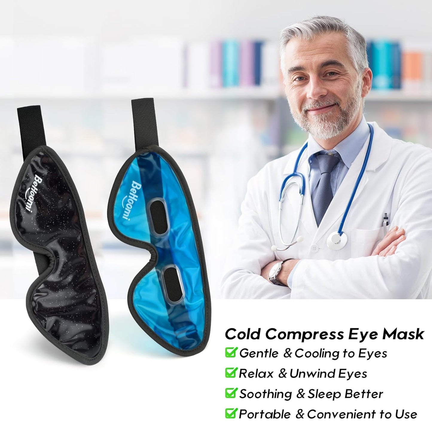 2Packs Cooling Eye Masks, Ice Eye Mask Cold Compress for Eyes, Reusable Cold Gel Eye Mask for Eye Relaxation, Comfort Snug Fit, Eye Cover for Home, Office, Black & Blue