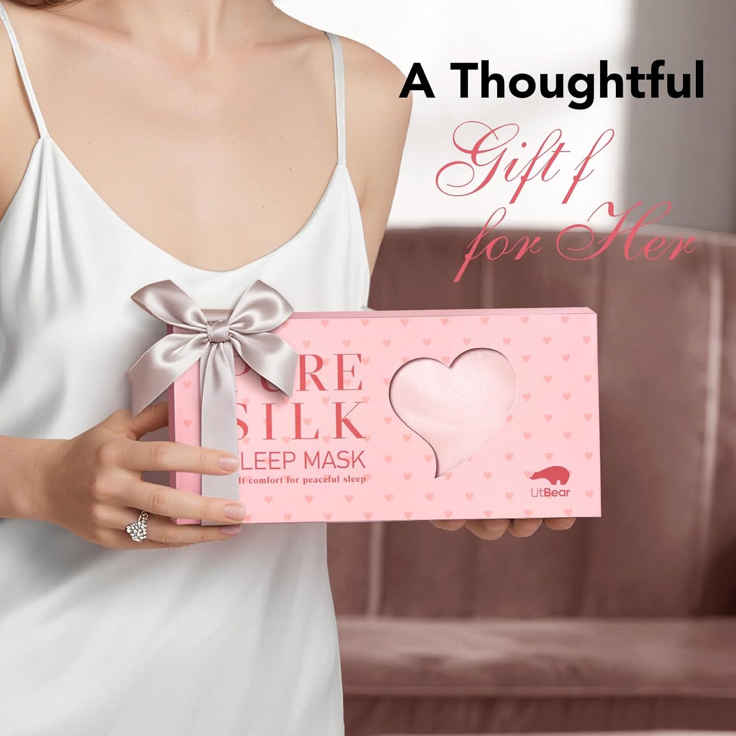 LitBear 100% Pure Silk Sleep Mask, 22 Momme 6A Mulberry Silk Fabric and Filling, Total Light Blocking Eye Mask Sleeping for Women, Men, Side Sleepers, Includes Travel Pouch and Scrunchie