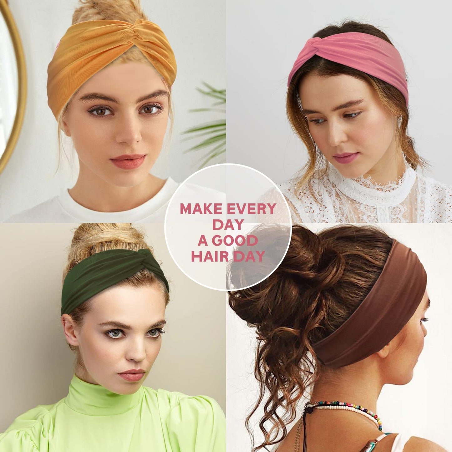 Yeshan 12 Pack Wide Twist No Slip Turban Stretchy Criss Cross Yoga Workout Sport Hair Bands Solid Color Bandana Headbands