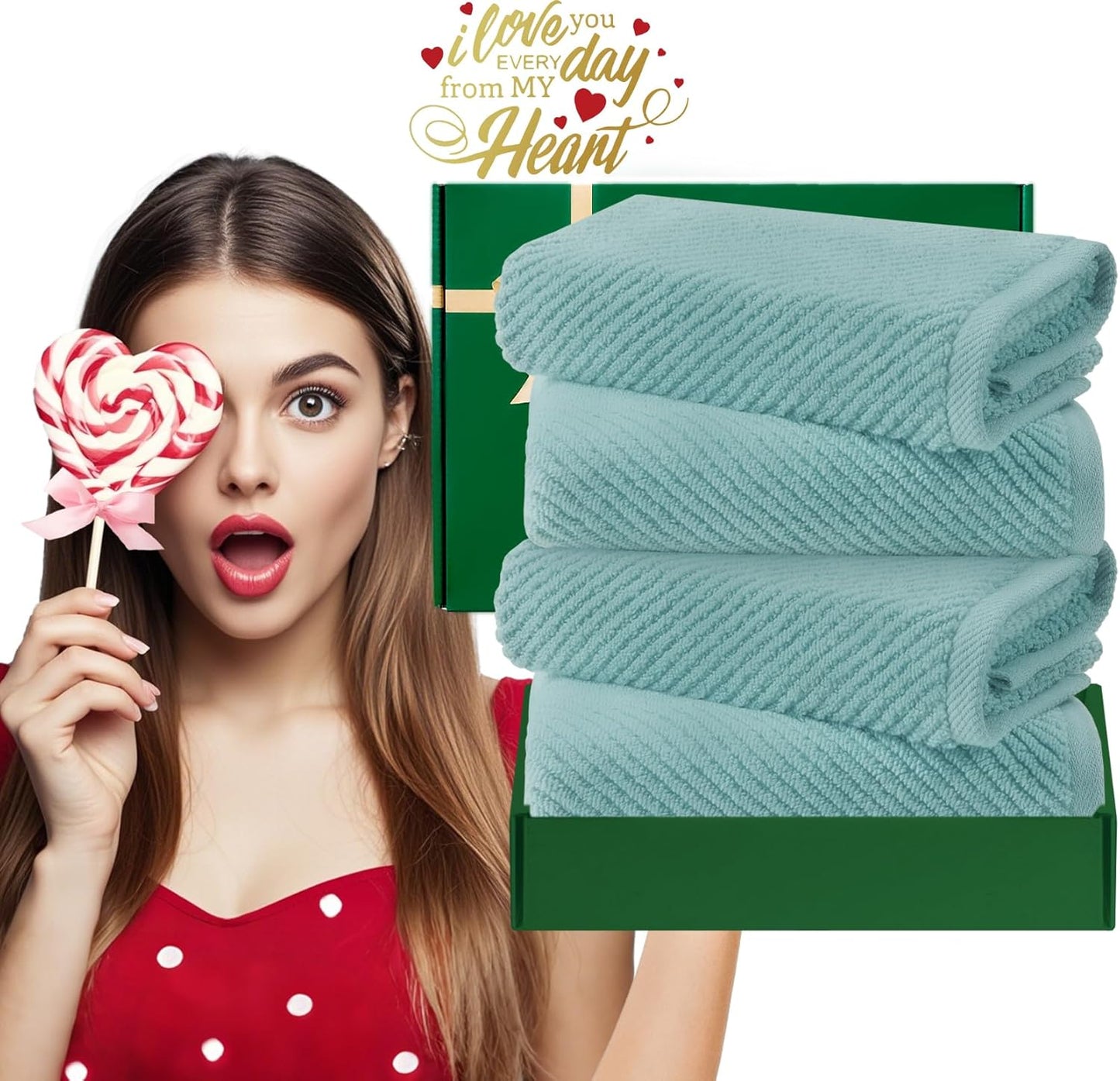 Teal Hand Towels for Bathroom, Bathroom Hand Towels Set of 4, Large 18" x 28" - Quick Dry | Lightweight | Soft | 100% Cotton | Absorbent, Thick Fluffy Towel Set for Showering, Aqua Towel Gift Set